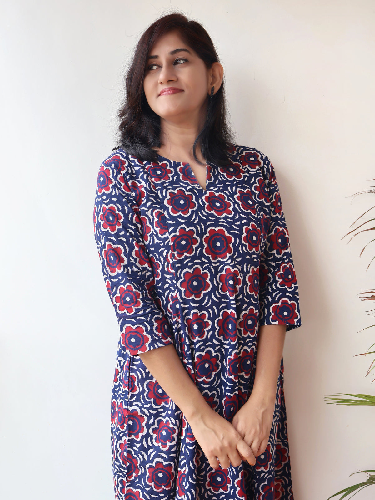 Charm Red Blue Bagru Hand Block Cotton Kurta