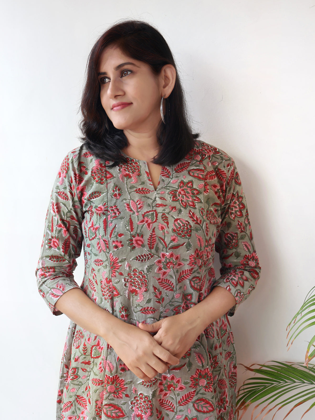 Sage Green Sanganeri Hand Block Cotton Kurta Set (Kurta with Pant)