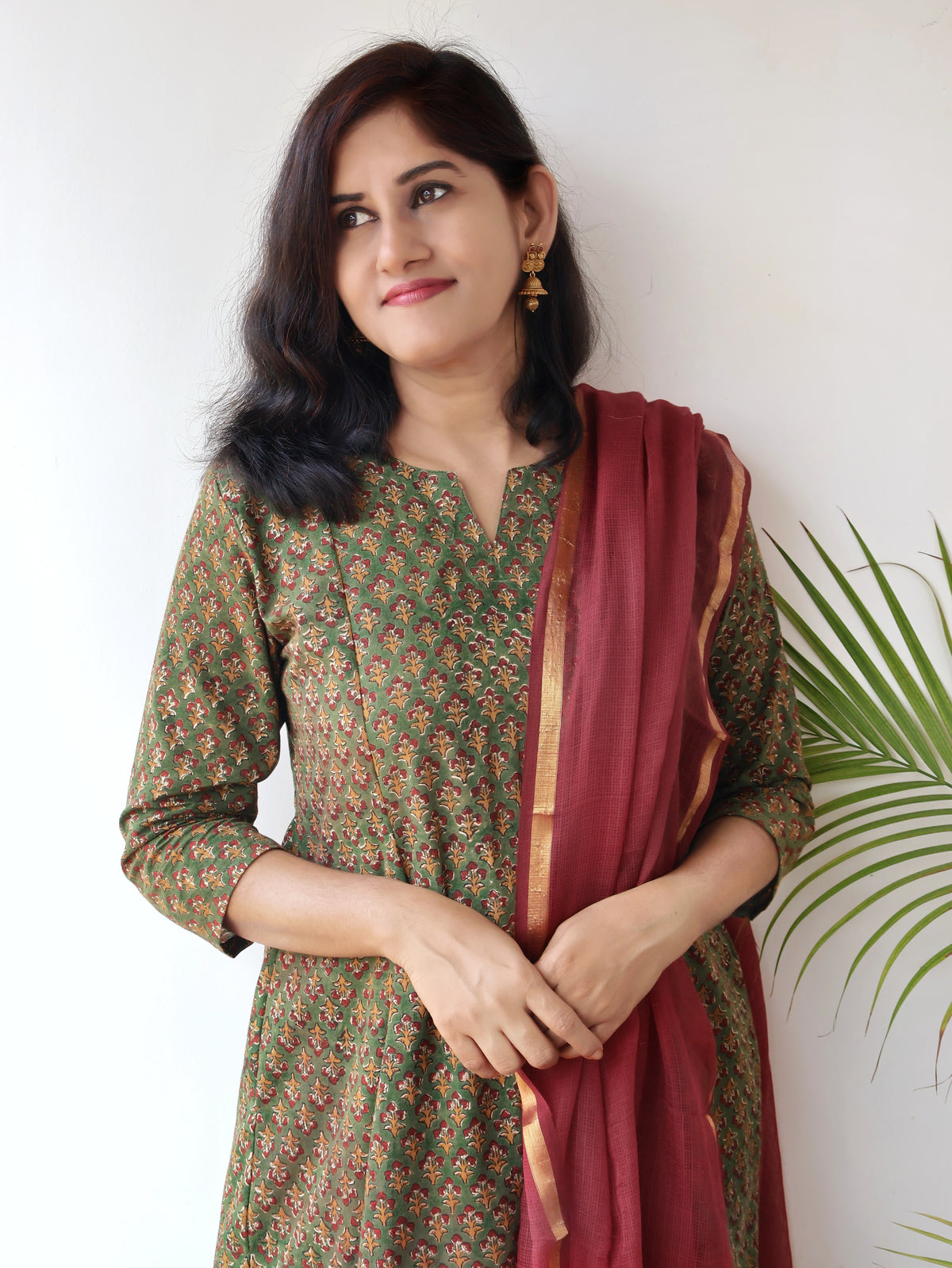 Green Parampara Bagru kalamkari Hand Block Cotton Kurta