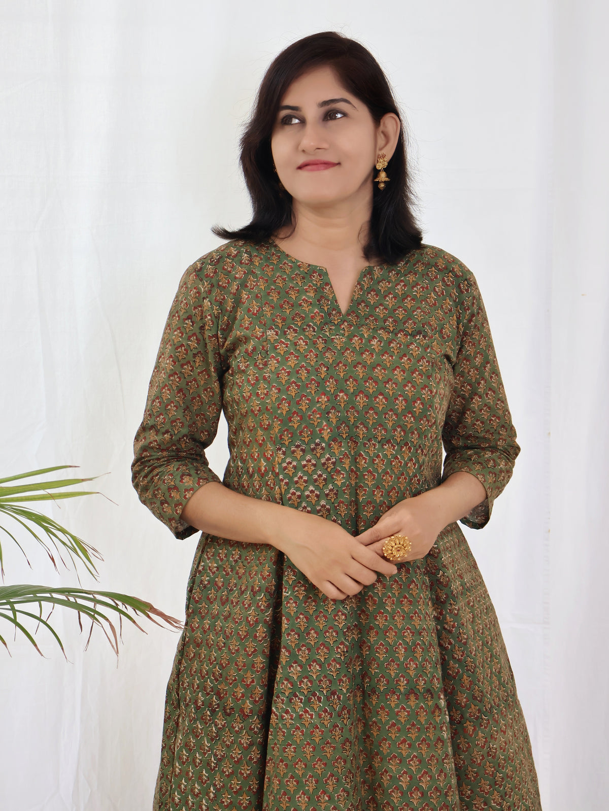 Green Parampara Bagru kalamkari Hand Block Cotton Kurta