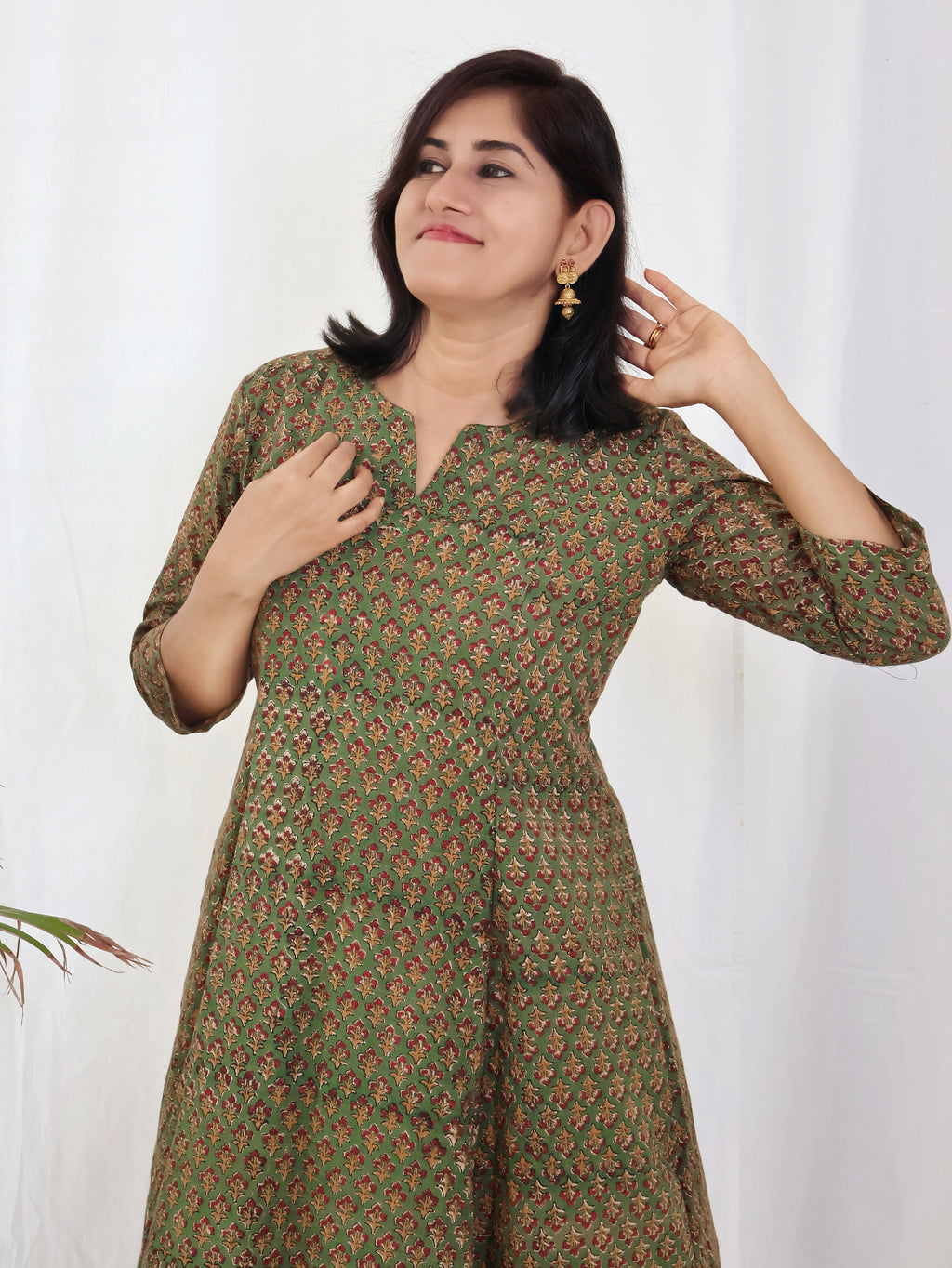 Green Parampara Bagru kalamkari Hand Block Cotton Kurta