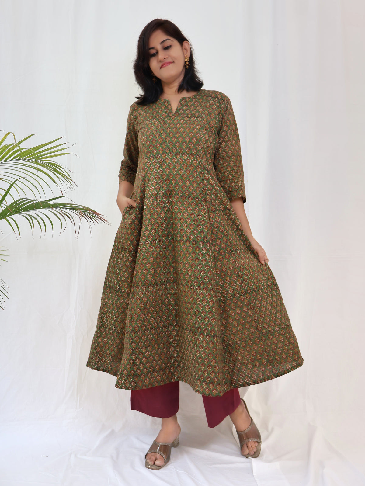 Green Parampara Bagru kalamkari Hand Block Cotton Kurta