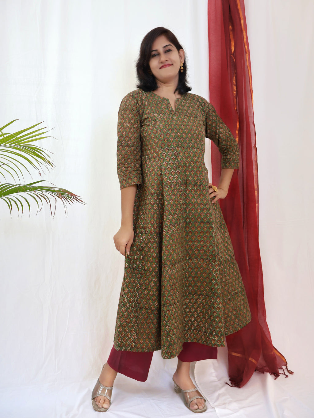 Green Parampara Bagru kalamkari Hand Block Cotton Kurta