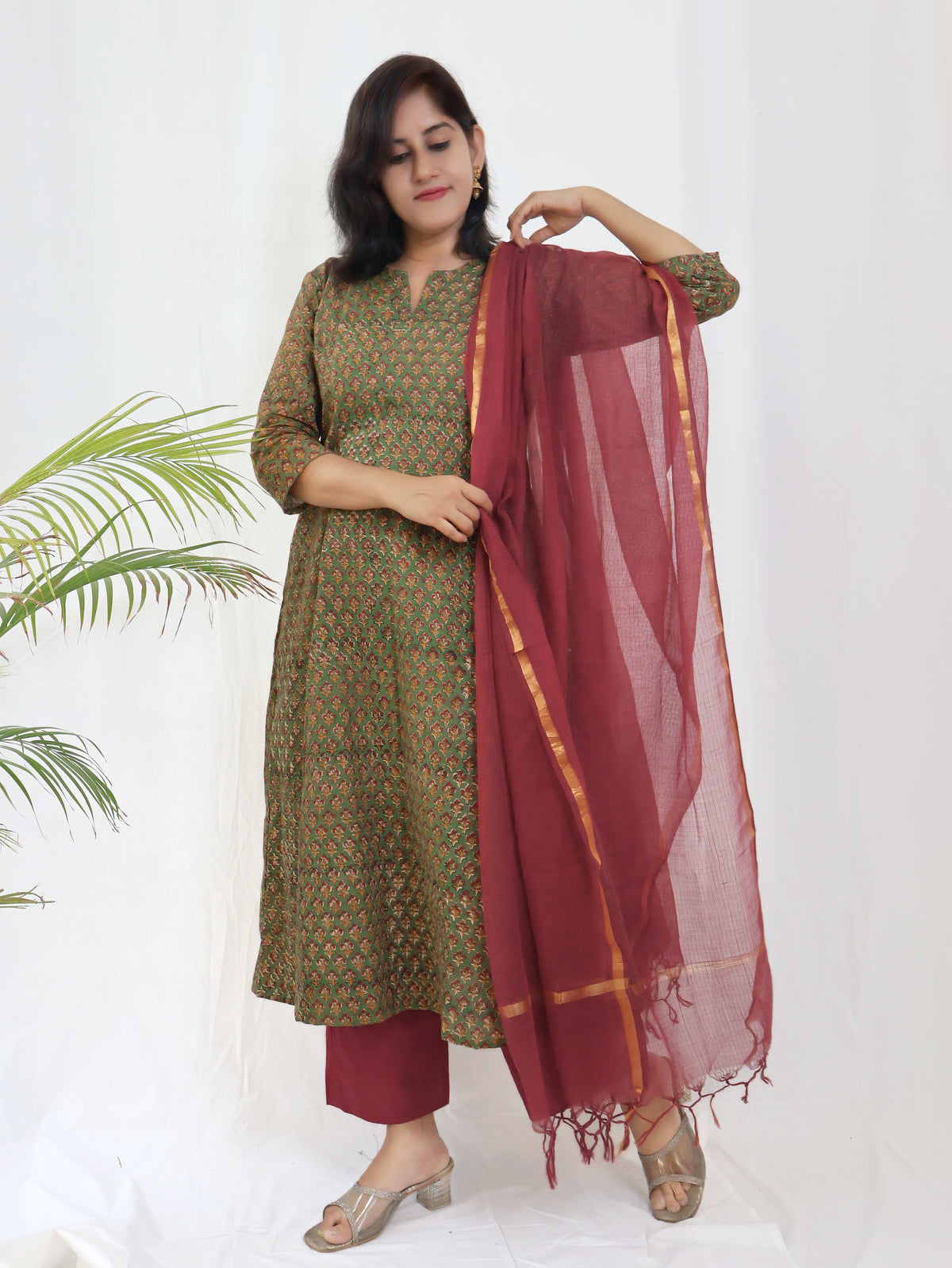Green Parampara Bagru kalamkari Hand Block Cotton Kurta