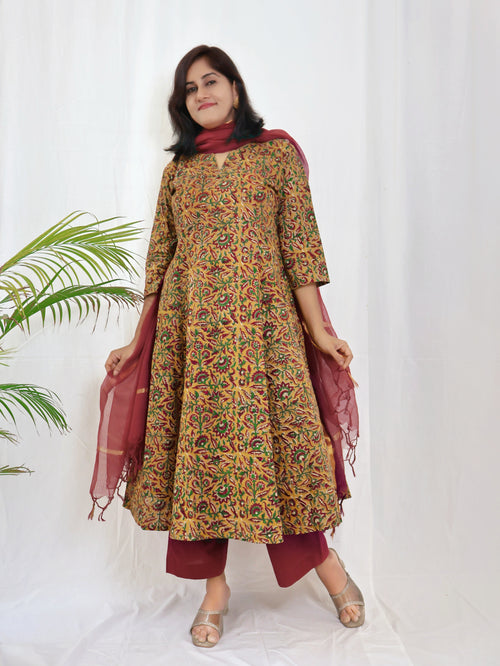 Amber Mathura Bagru Kalamkari Hand Block Cotton Kurta