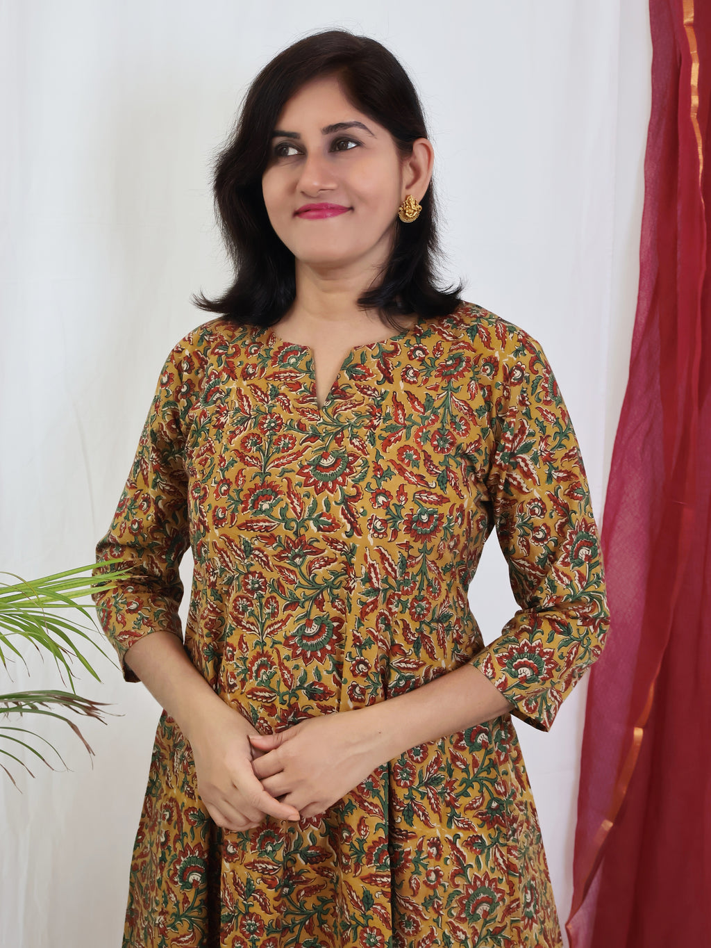 Amber Mathura Bagru Kalamkari Hand Block Cotton Kurta