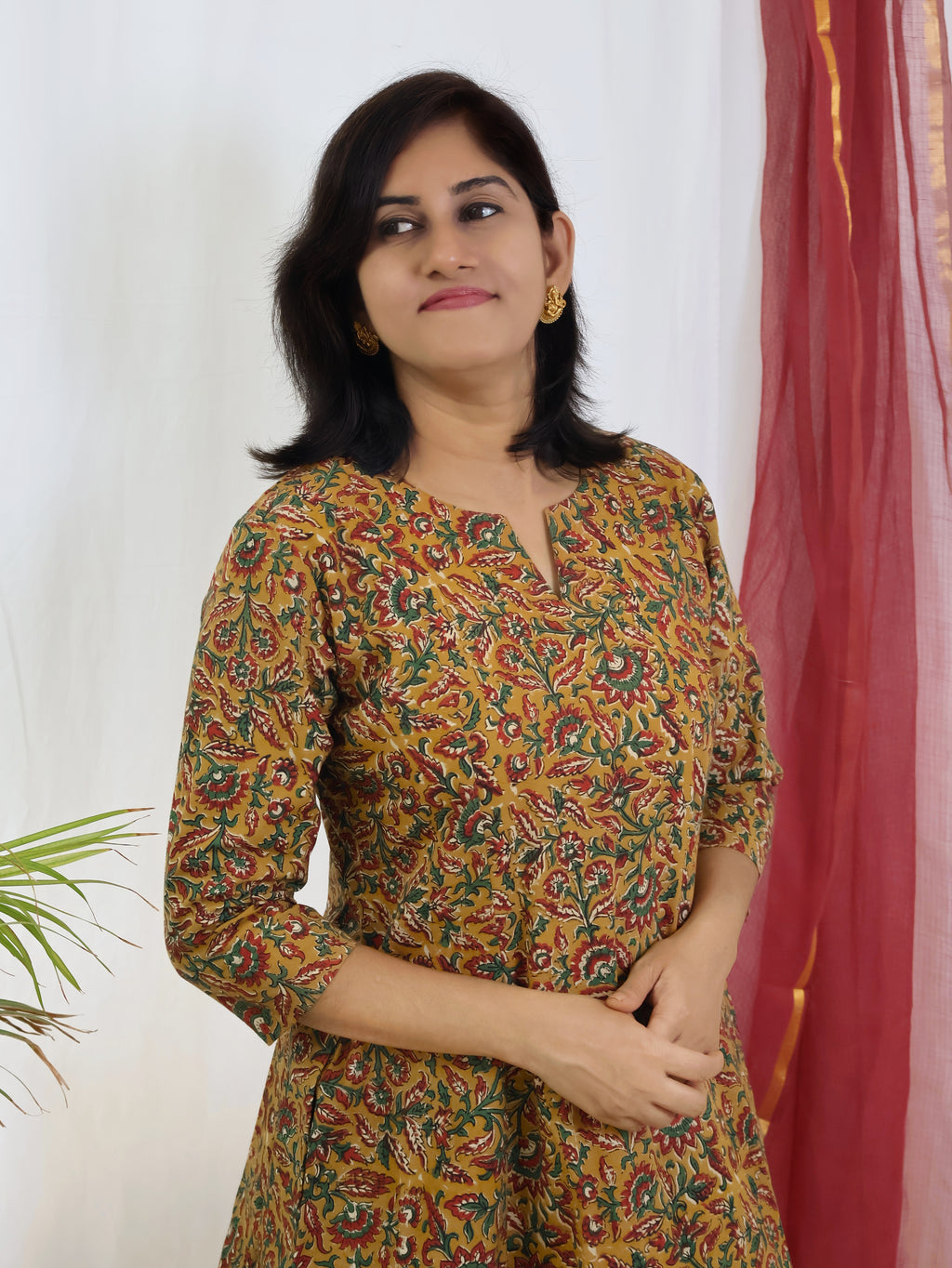 Amber Mathura Bagru Kalamkari Hand Block Cotton Kurta