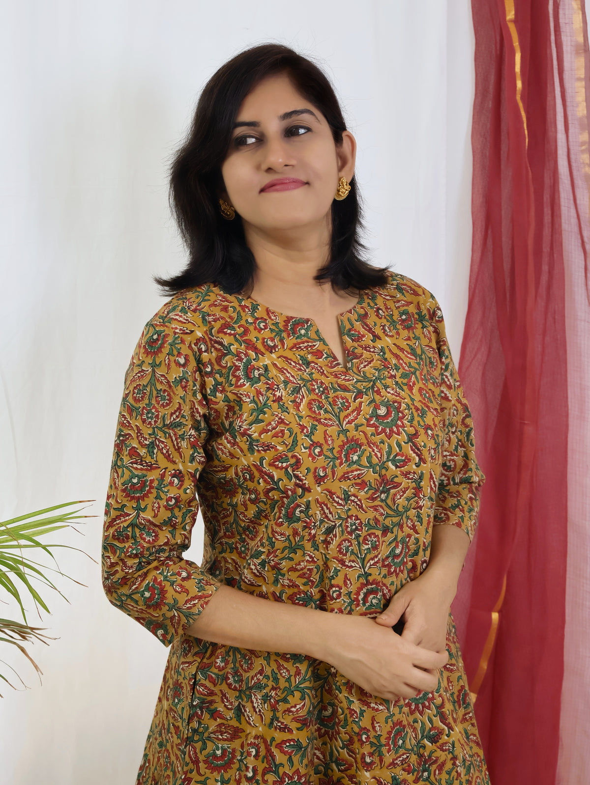 Amber Mathura Bagru Kalamkari Hand Block Cotton Kurta