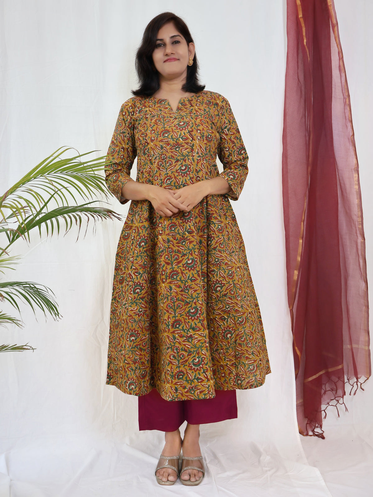 Amber Mathura Bagru Kalamkari Hand Block Cotton Kurta