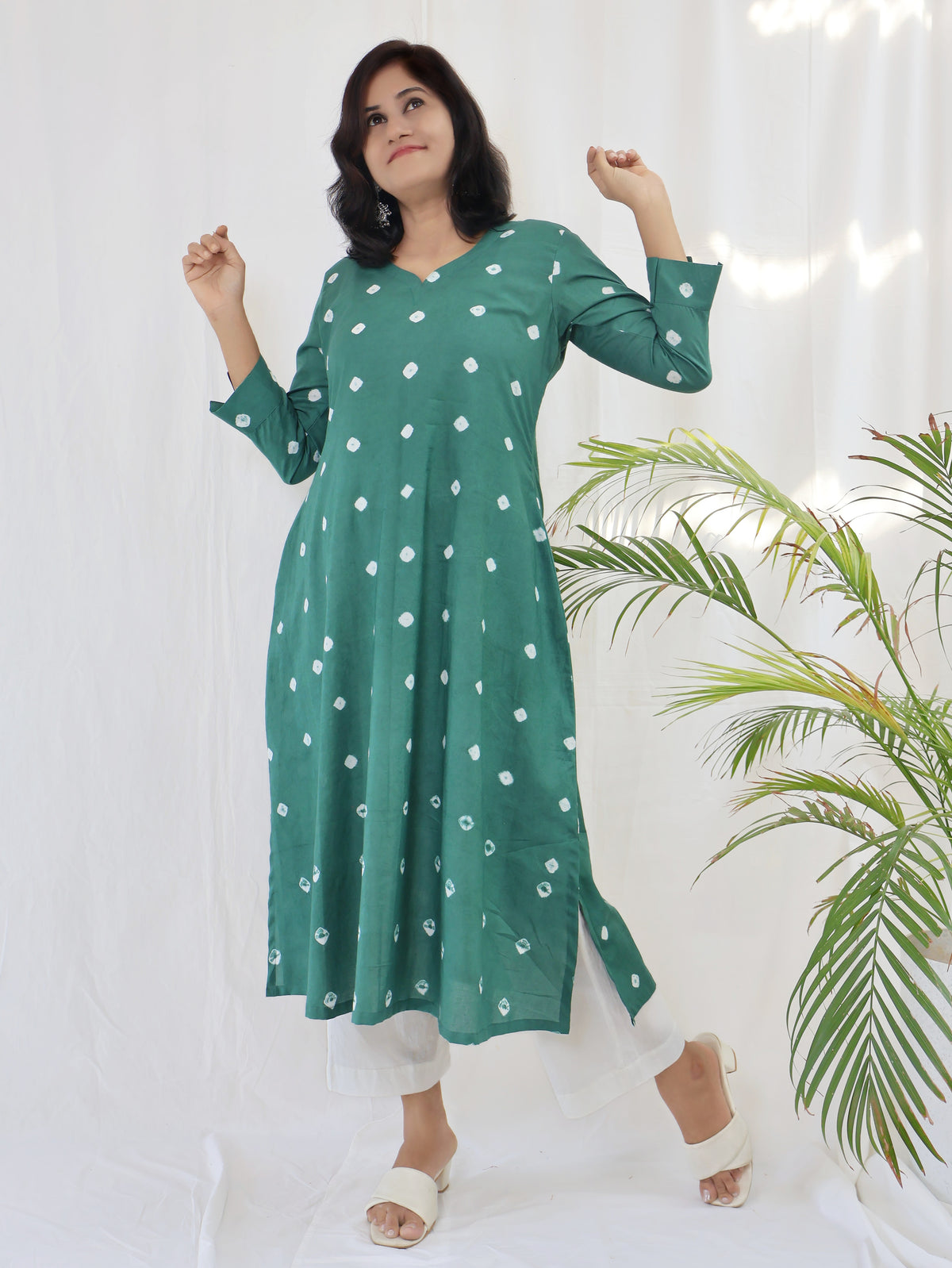 Jade Green Bandhani Cotton Aline Long Kurta