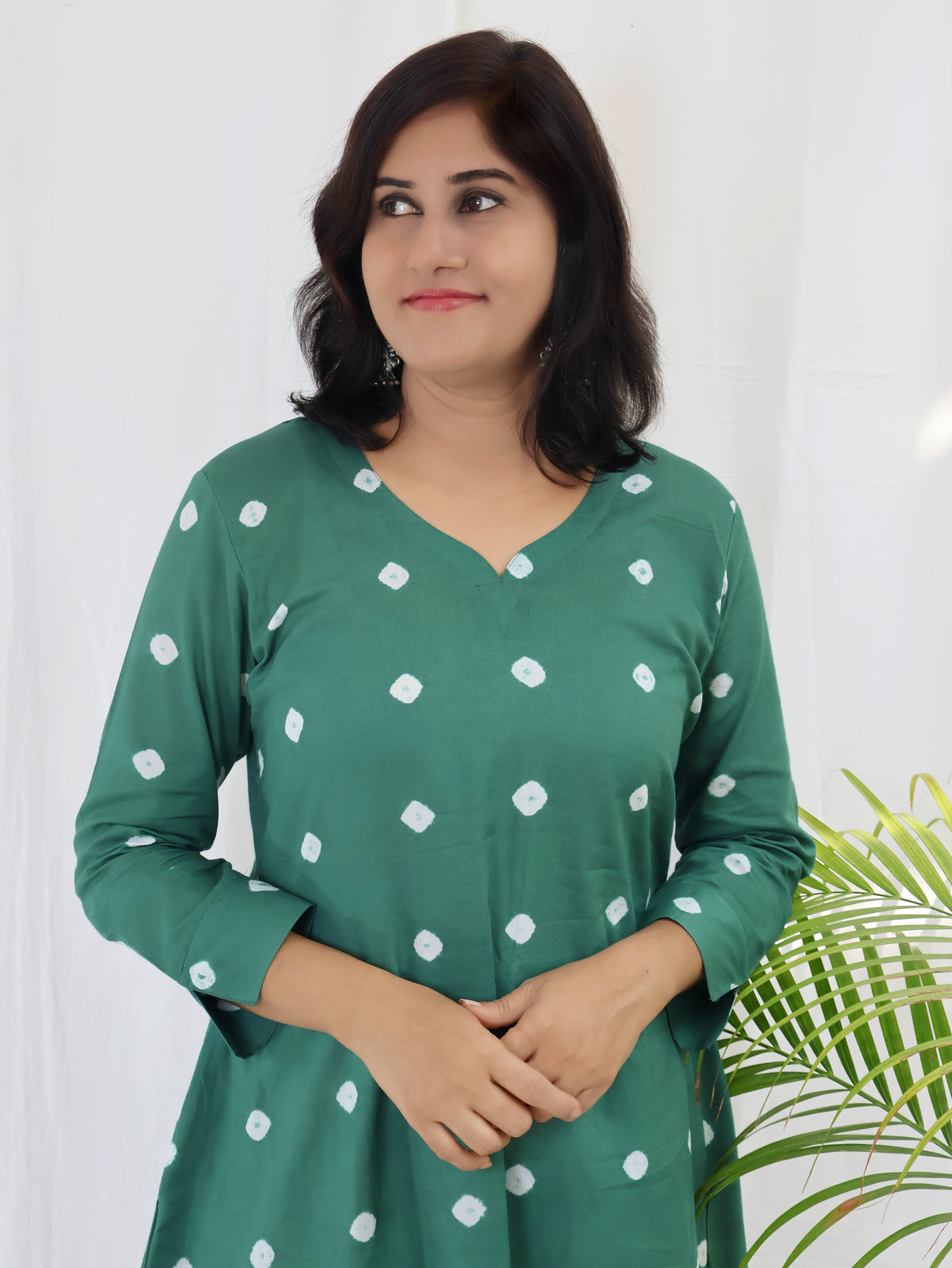 Jade Green Bandhani Cotton Aline Long Kurta
