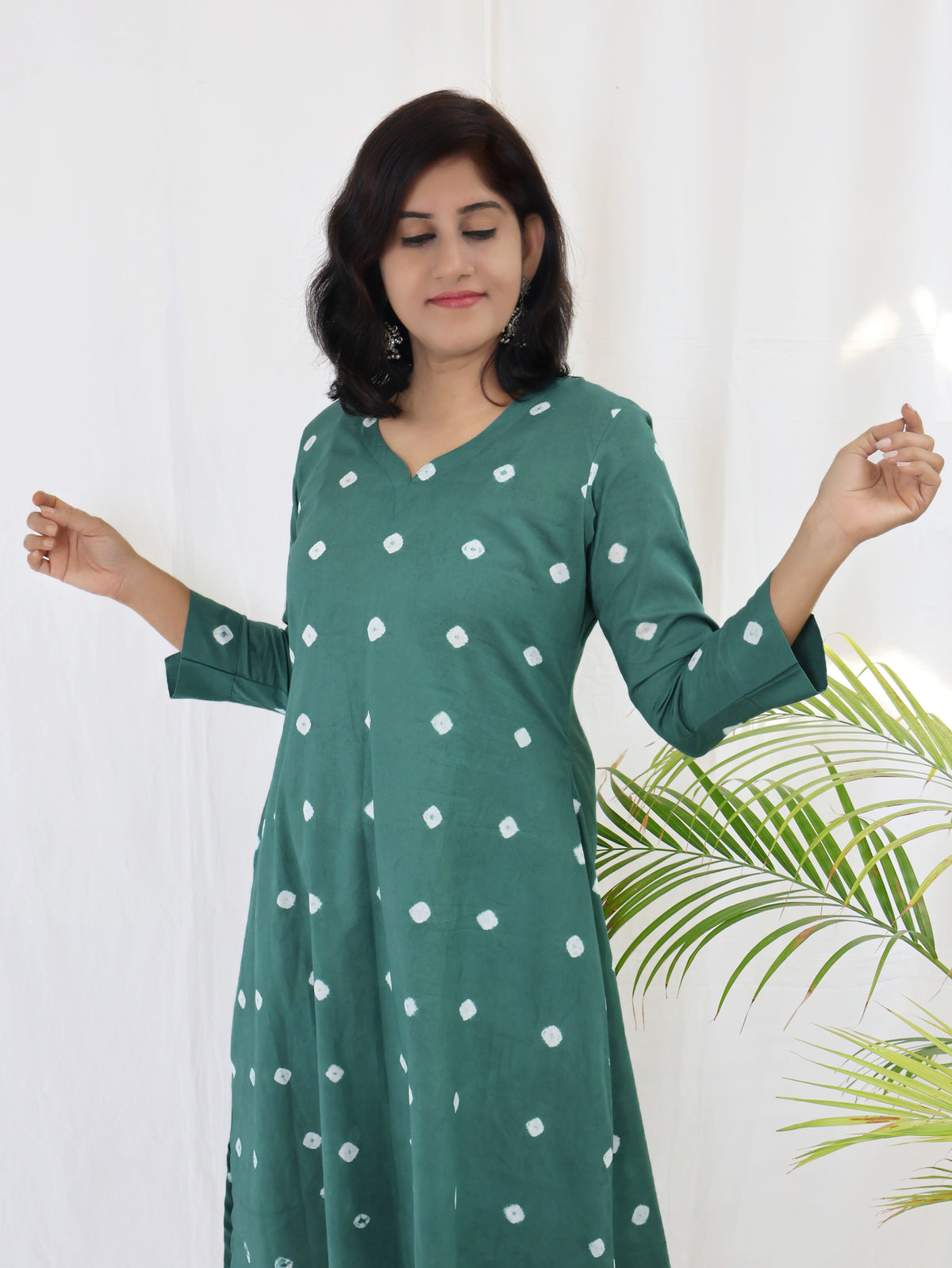 Jade Green Bandhani Cotton Aline Long Kurta