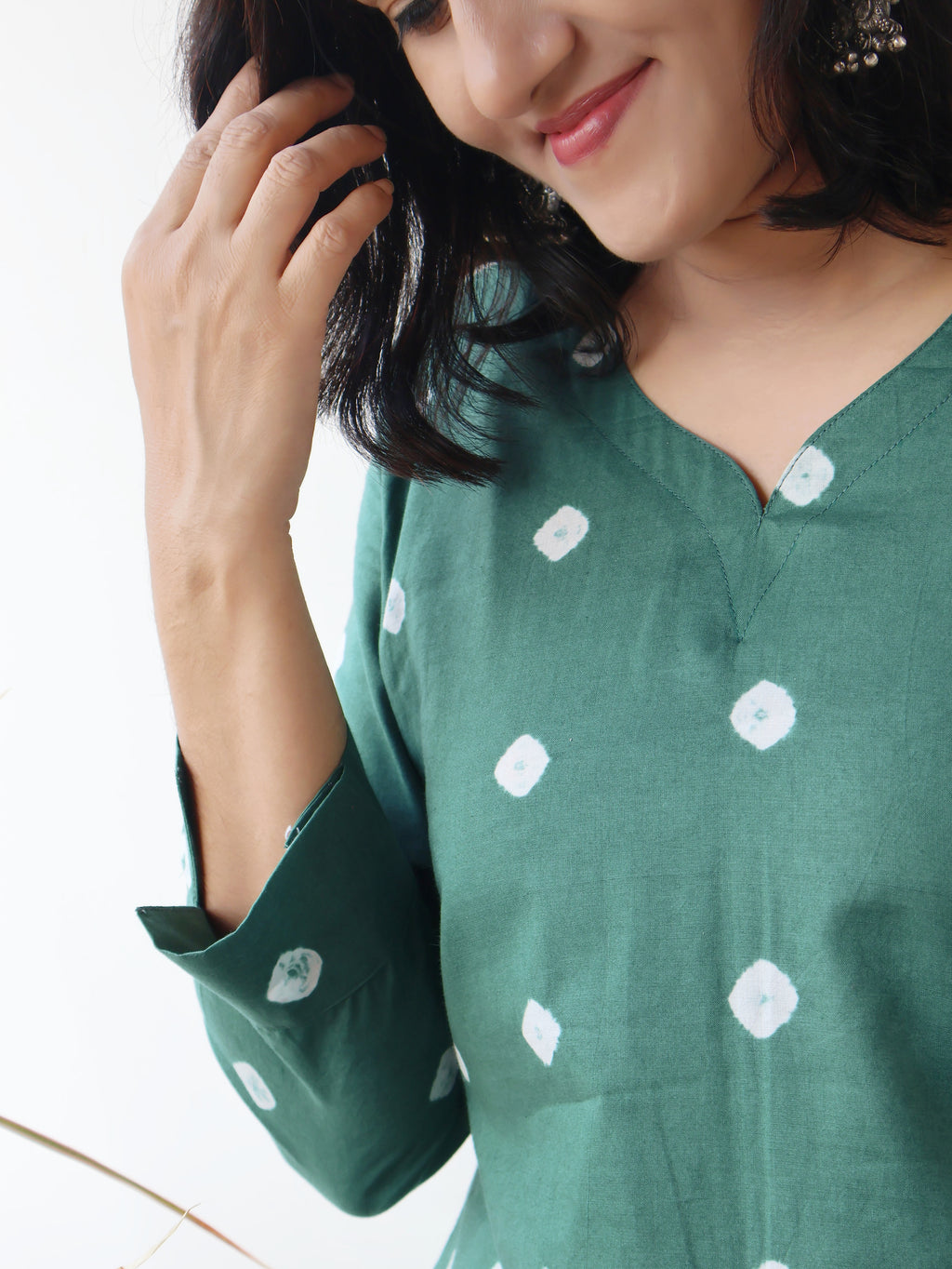 Jade Green Bandhani Cotton Aline Long Kurta