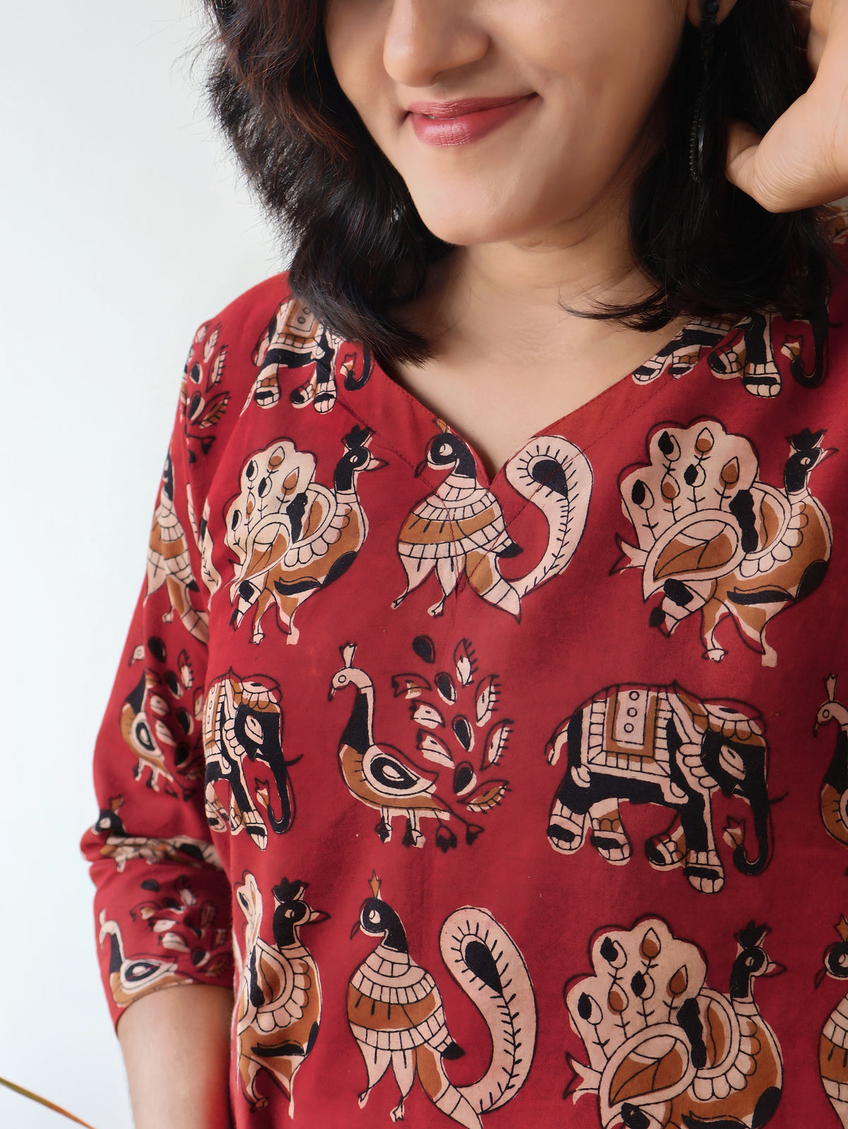 Crimson Red Bagru Hand Block Cotton Aline Long Kurta
