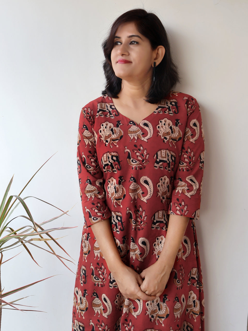 Crimson Red Bagru Hand Block Cotton Aline Long Kurta