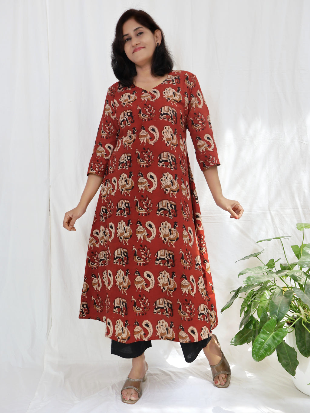 Crimson Red Bagru Hand Block Cotton Aline Long Kurta