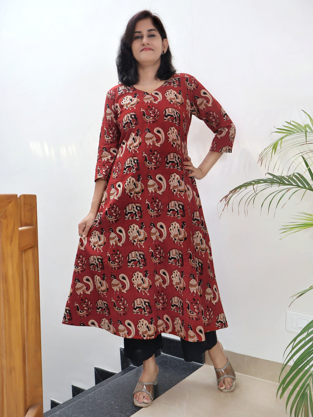 Crimson Red Bagru Hand Block Cotton Aline Long Kurta