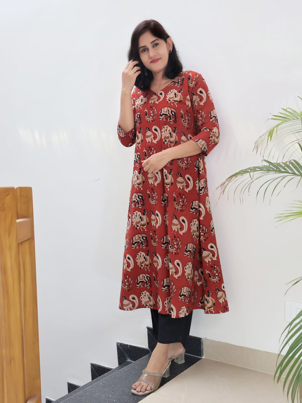 Crimson Red Bagru Hand Block Cotton Aline Long Kurta