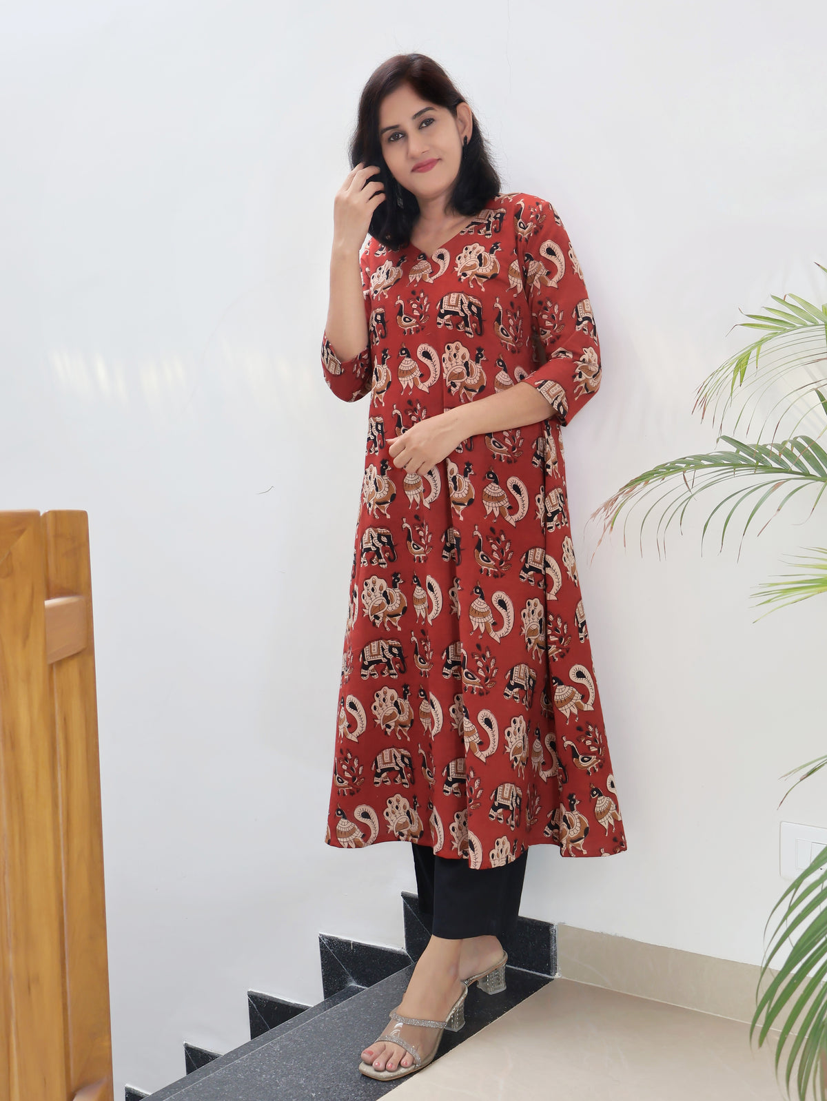 Crimson Red Bagru Hand Block Cotton Aline Long Kurta