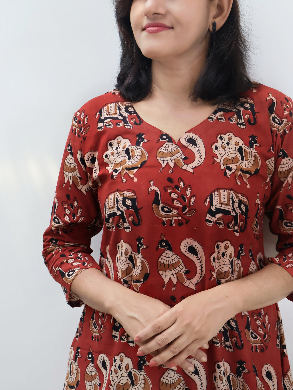 Crimson Red Bagru Hand Block Cotton Aline Long Kurta