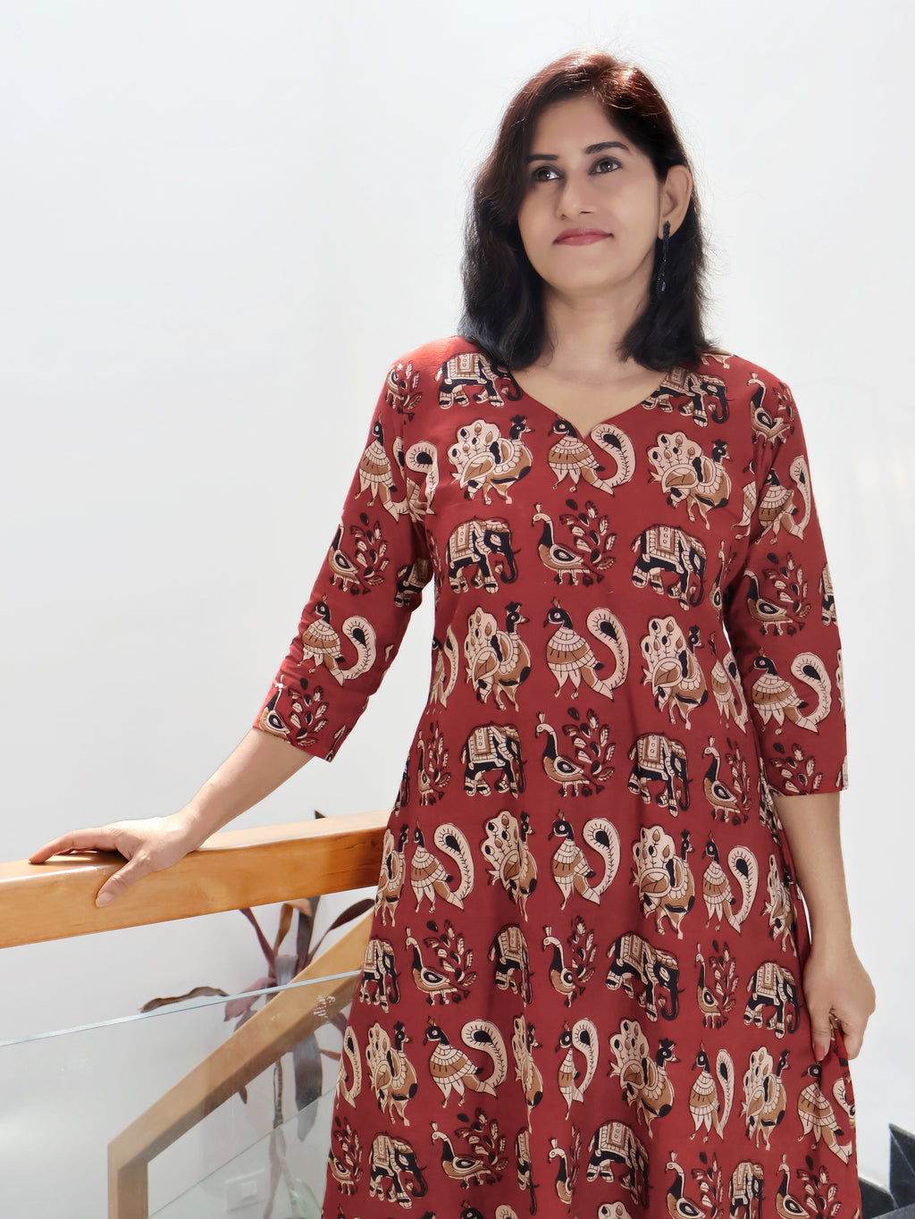 Crimson Red Bagru Hand Block Cotton Aline Long Kurta