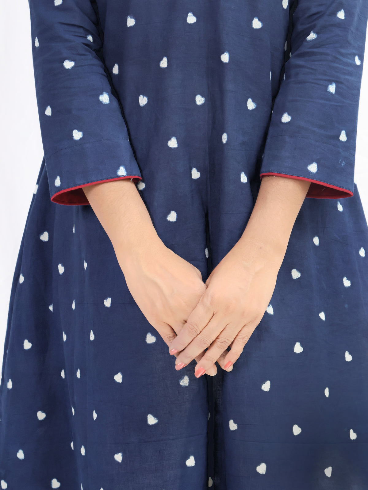 Indigo Little Hearts Dabu Hand Block Cotton A-line Long Kurta