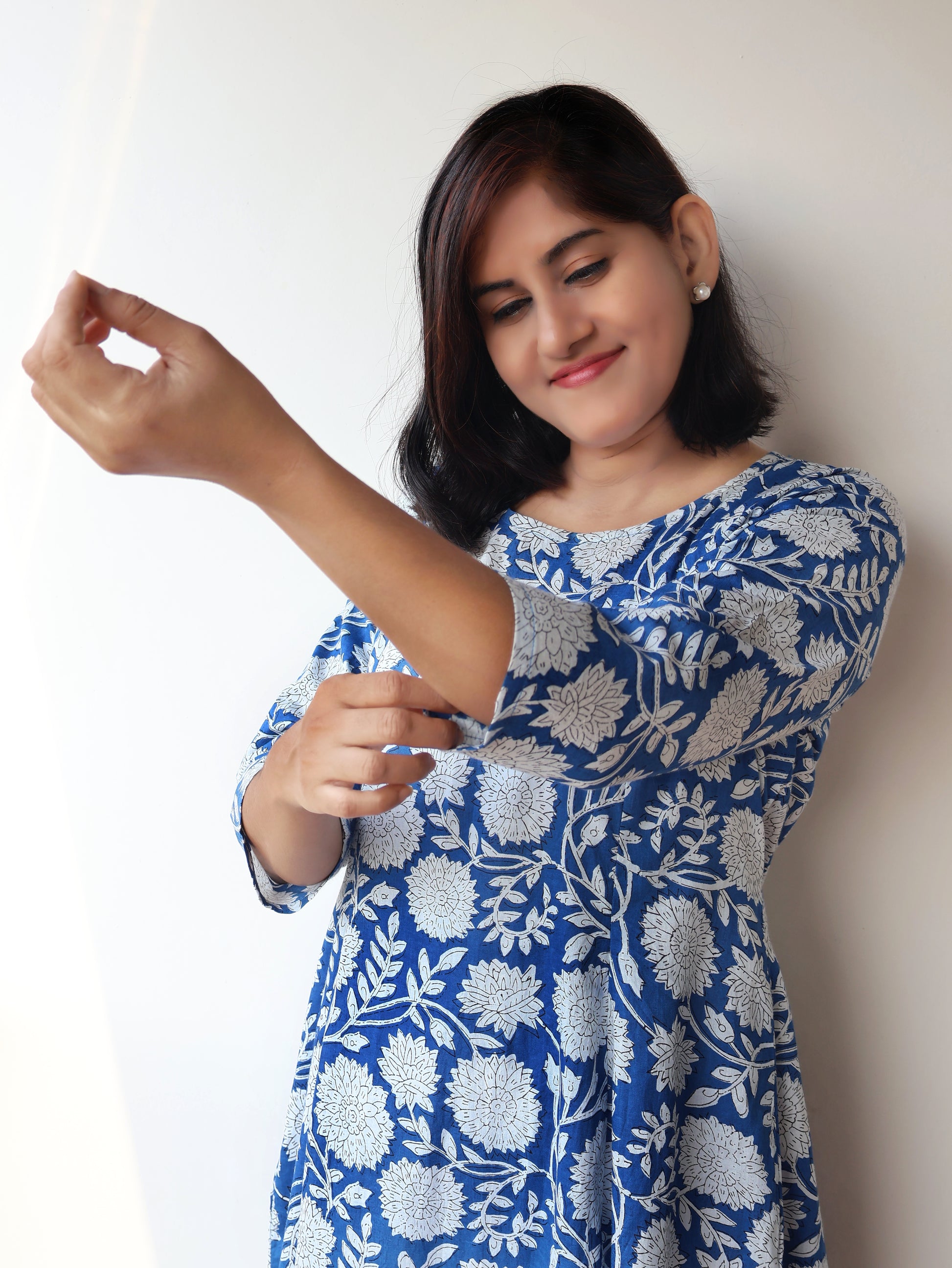 Blue Tropical Printed Cotton Kurta