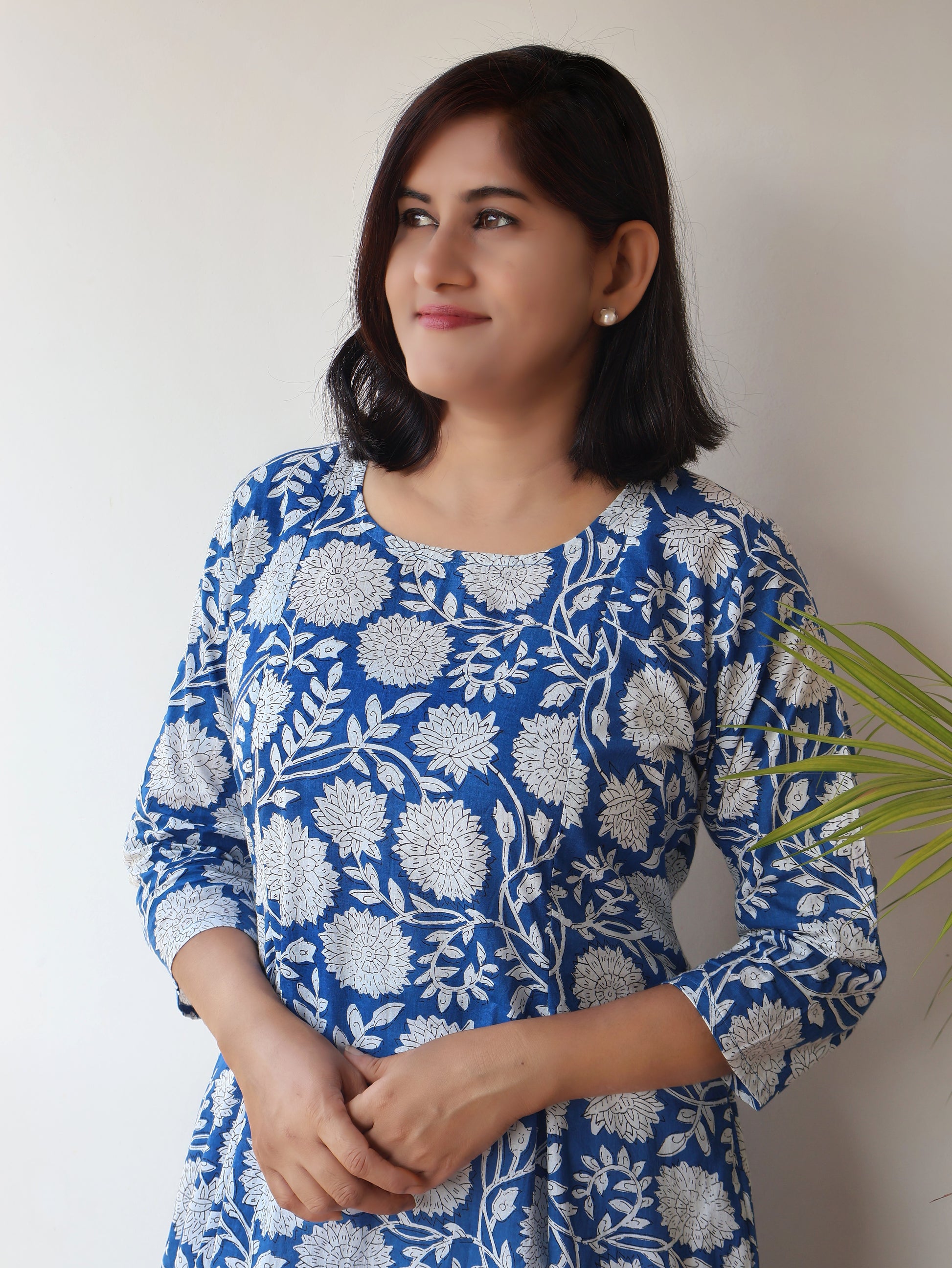 Blue Tropical Printed Cotton Kurta