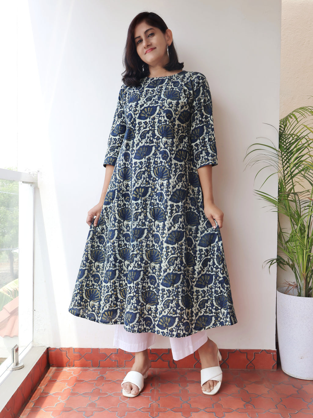 Twilight Blue Ajrakh Hand Block Cotton Kurta