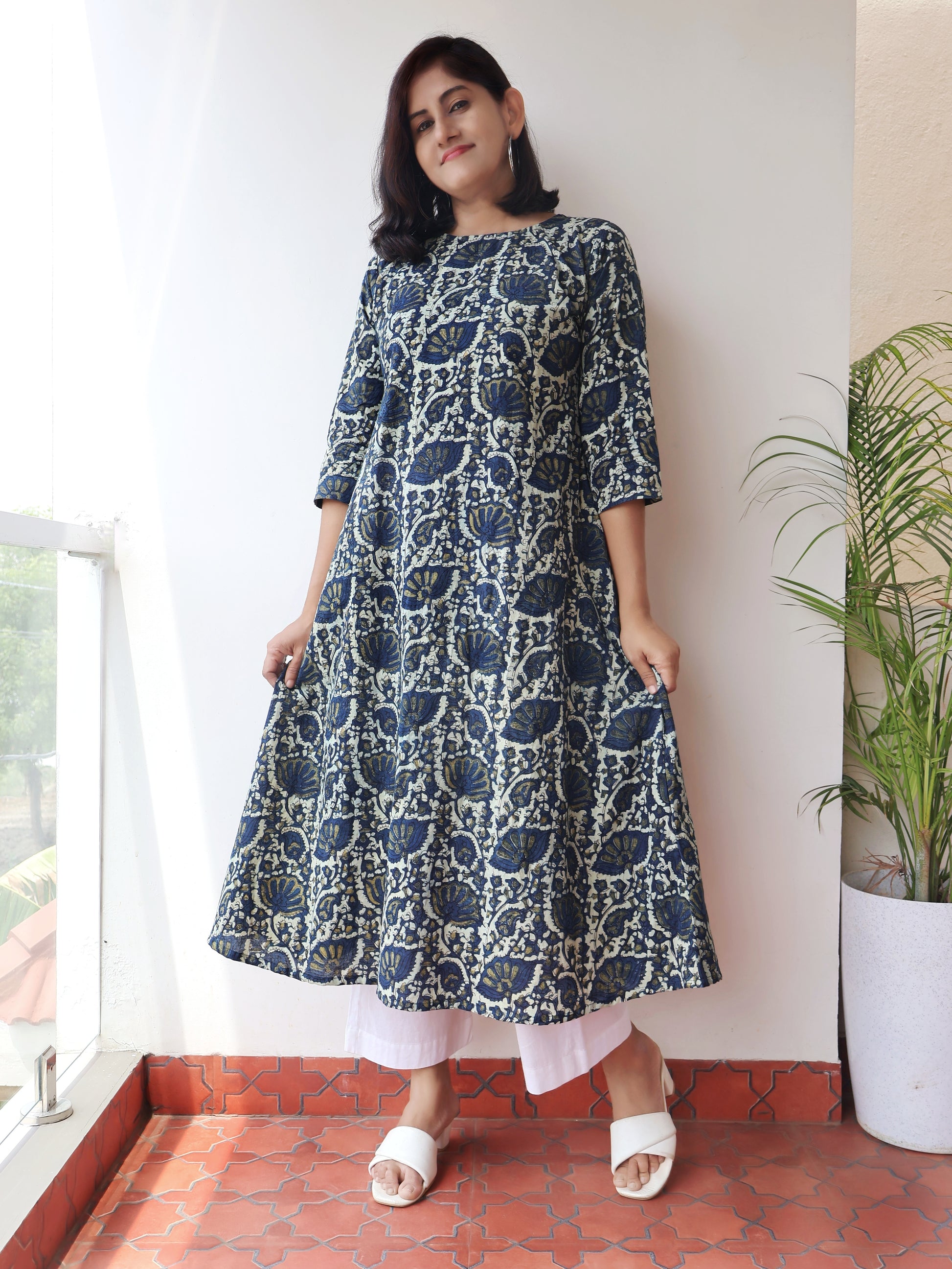 Twilight Blue Ajrakh Hand Block Cotton Kurta
