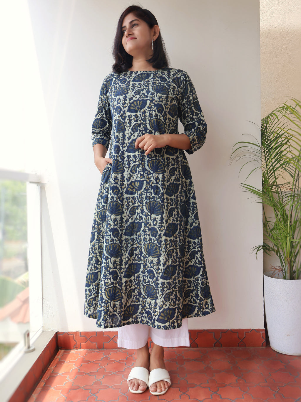 Twilight Blue Ajrakh Hand Block Cotton Kurta