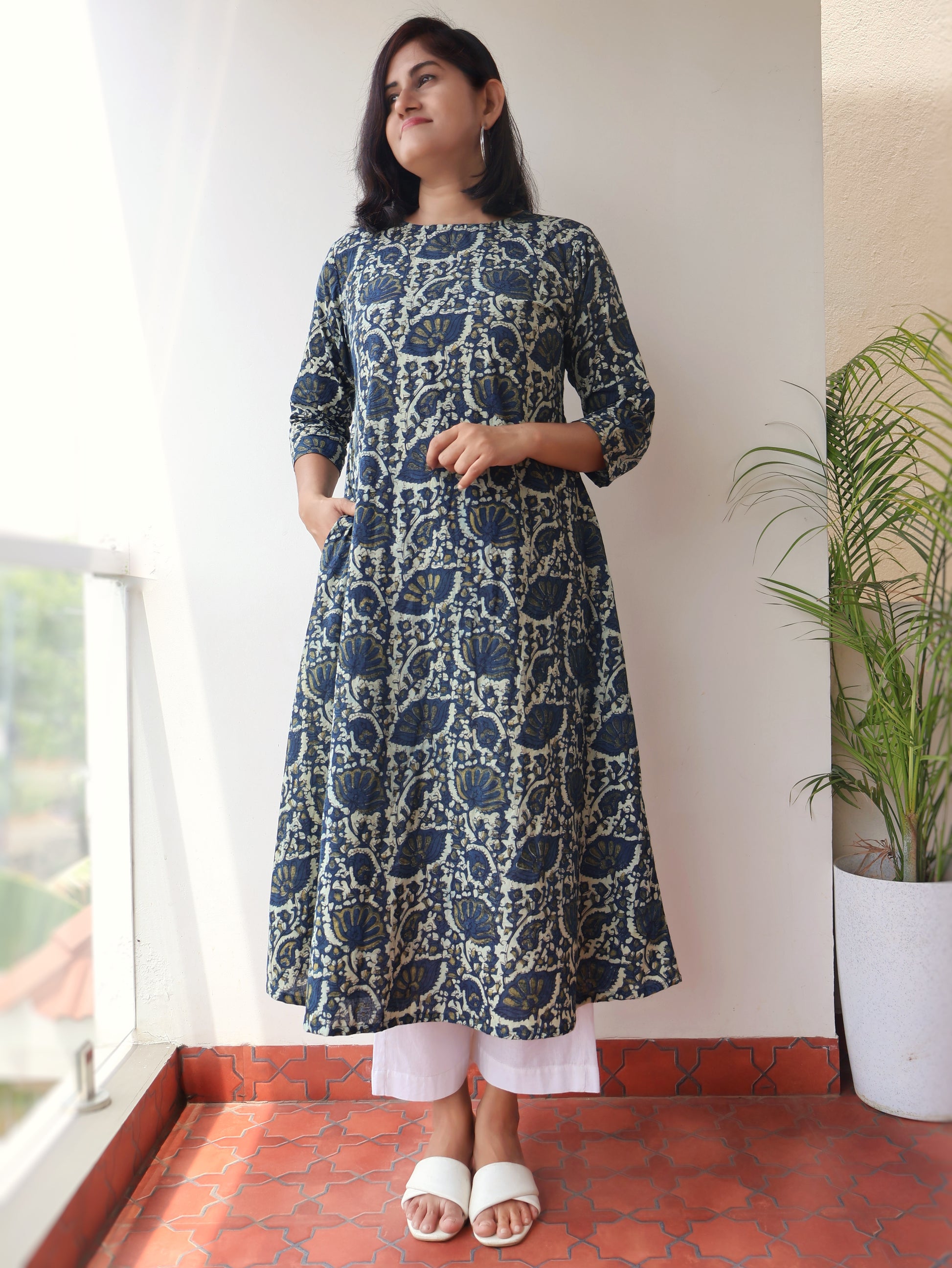 Twilight Blue Ajrakh Hand Block Cotton Kurta
