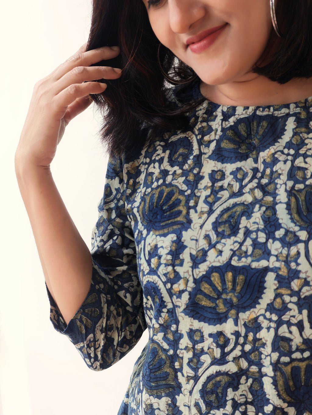 Twilight Blue Ajrakh Hand Block Cotton Kurta