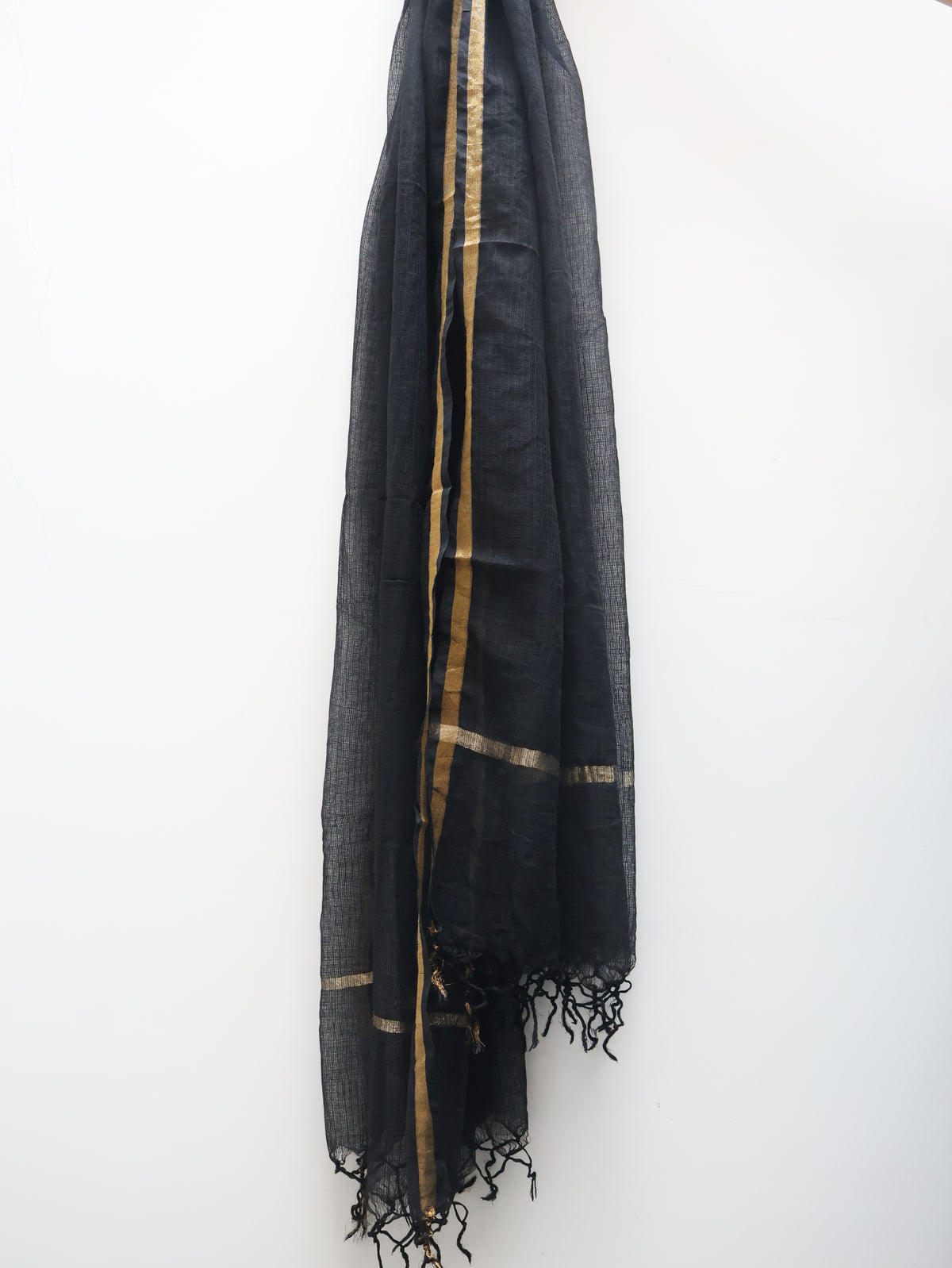 Black Premium Pure Cotton Kota Doriya Dupatta with Zari Border