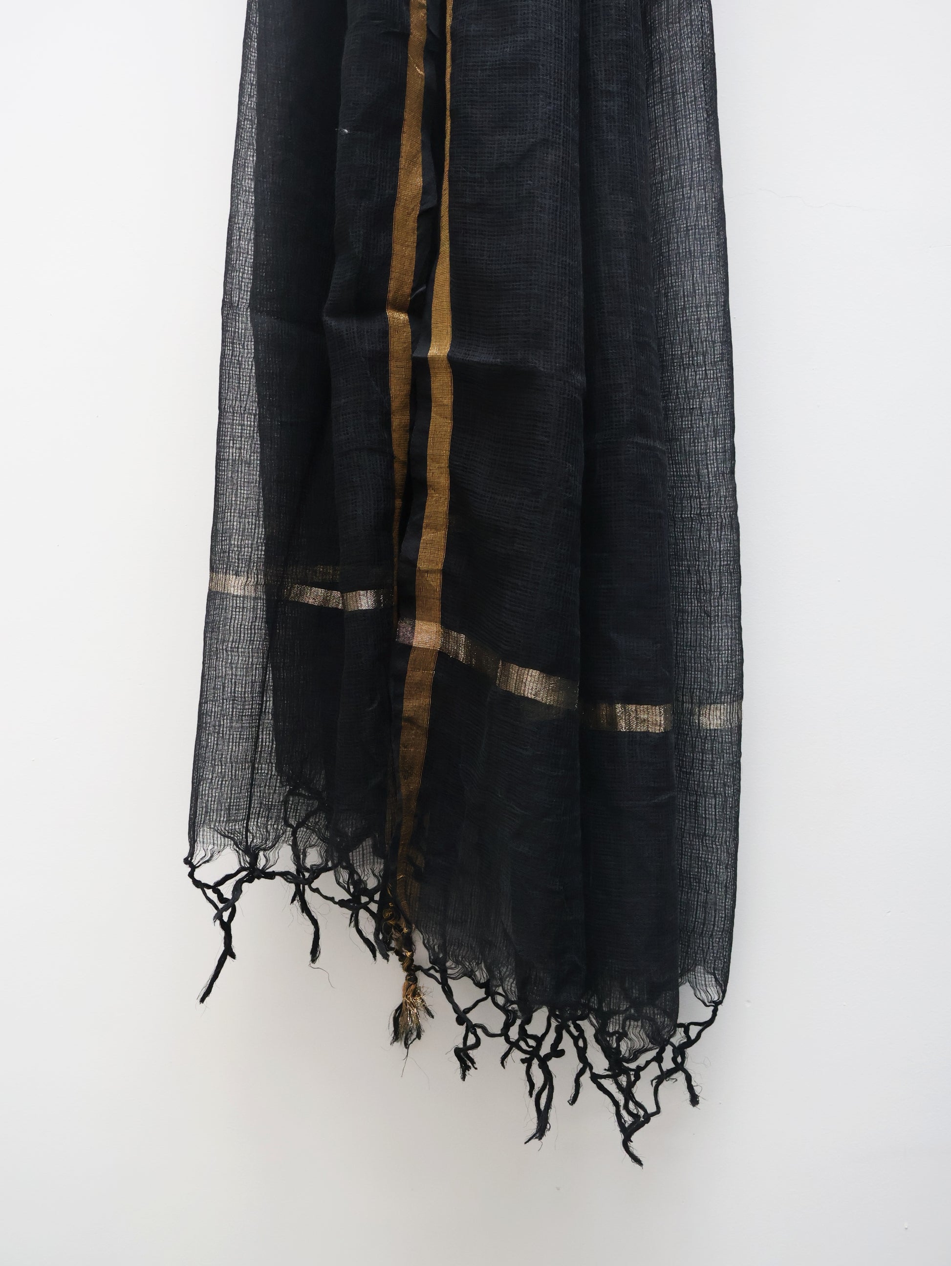 Black Premium Pure Cotton Kota Doriya Dupatta with Zari Border