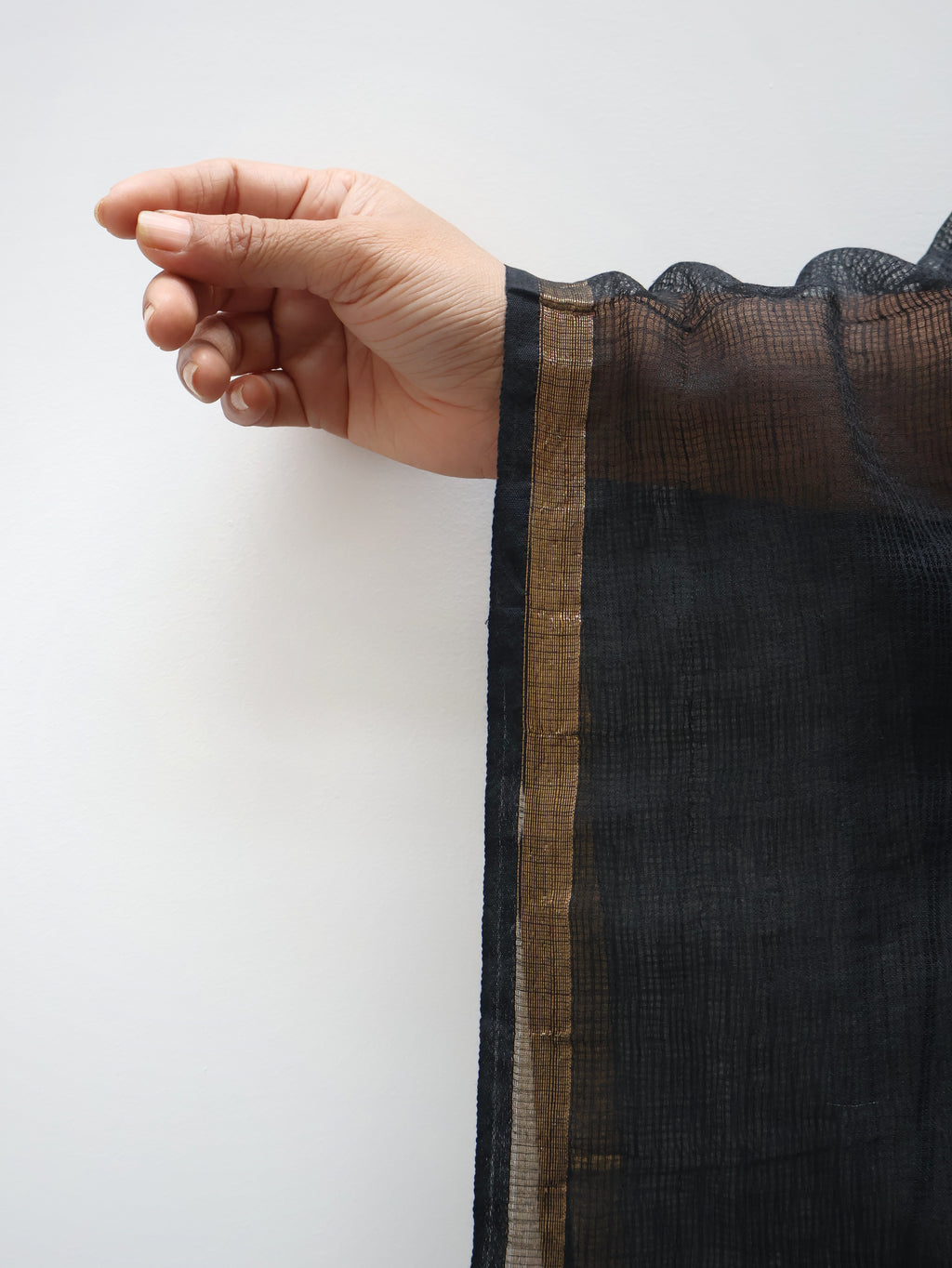 Black Premium Pure Cotton Kota Doriya Dupatta with Zari Border