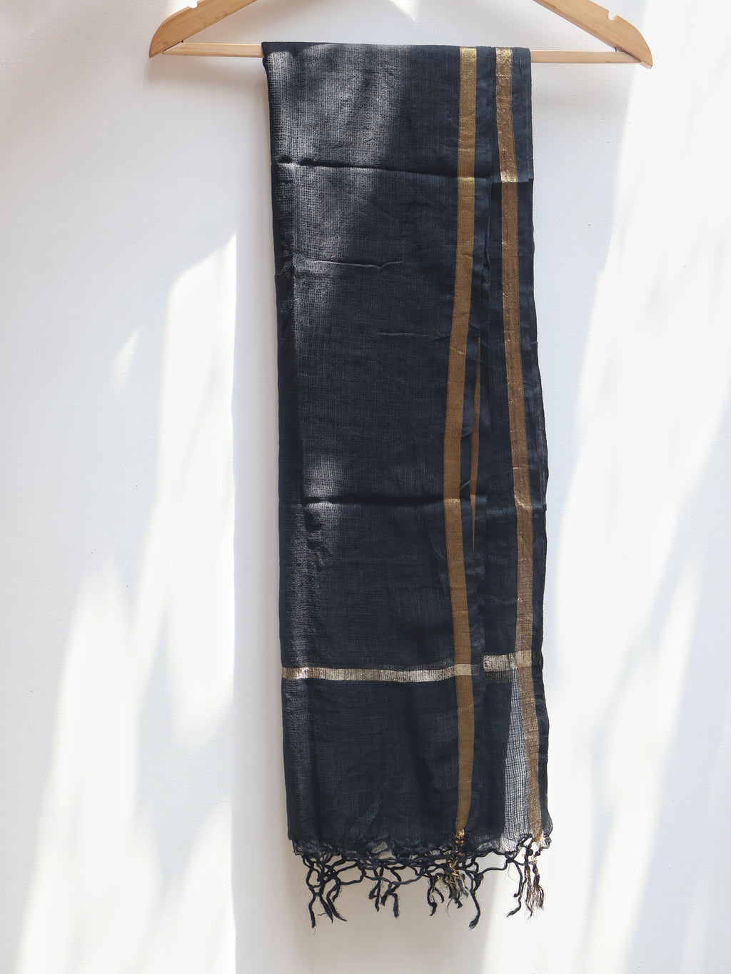 Black Premium Pure Cotton Kota Doriya Dupatta with Zari Border