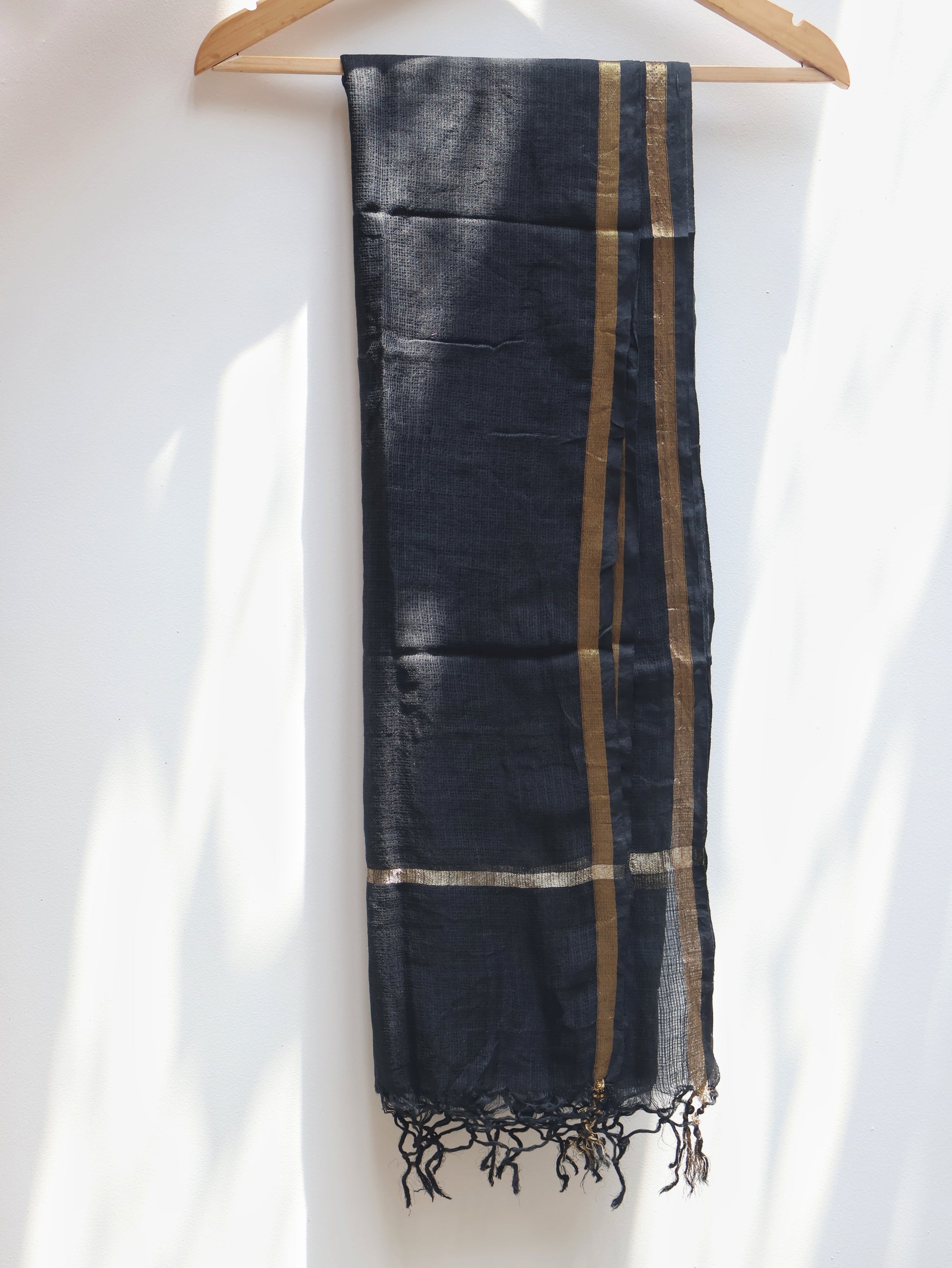 Black Premium Pure Cotton Kota Doriya Dupatta with Zari Border
