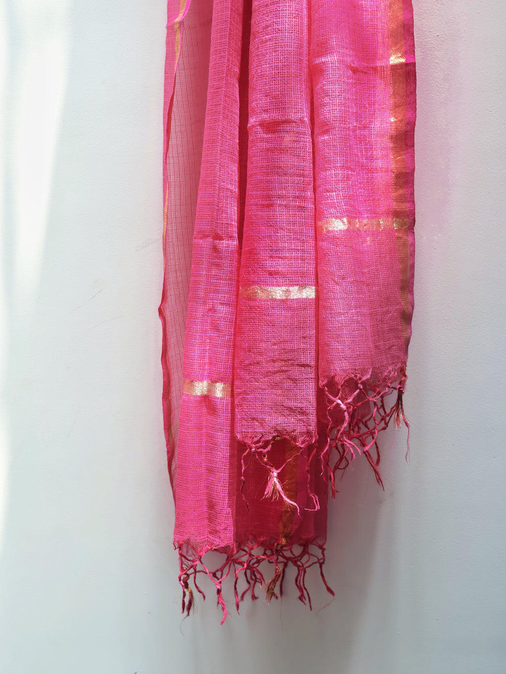 Pink Premium Pure Cotton Kota Doriya Dupatta with Zari Border