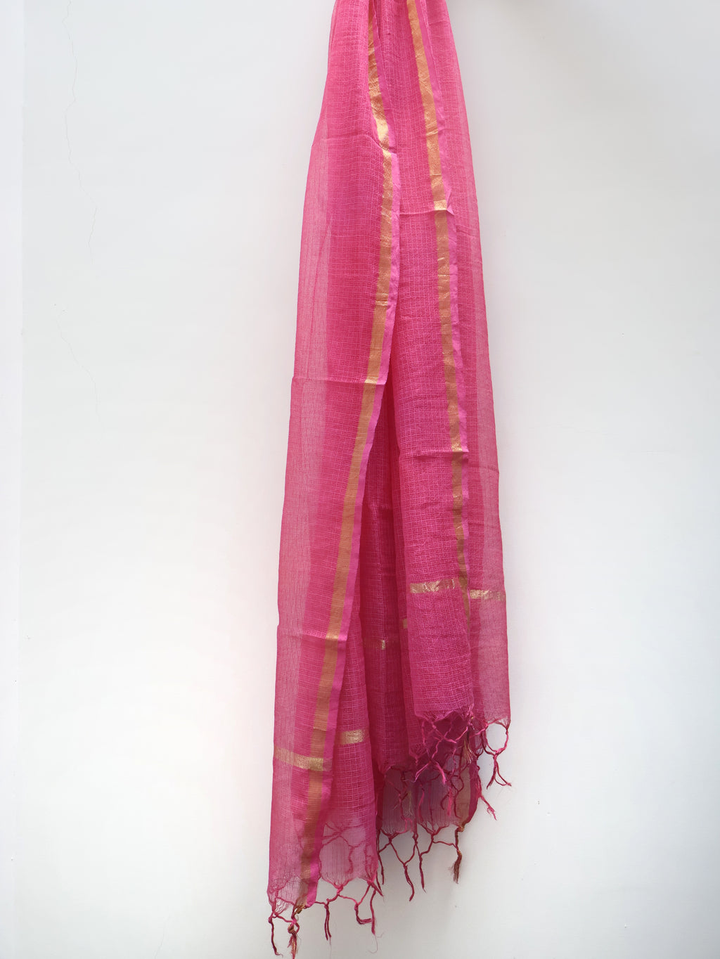 Pink Premium Pure Cotton Kota Doriya Dupatta with Zari Border