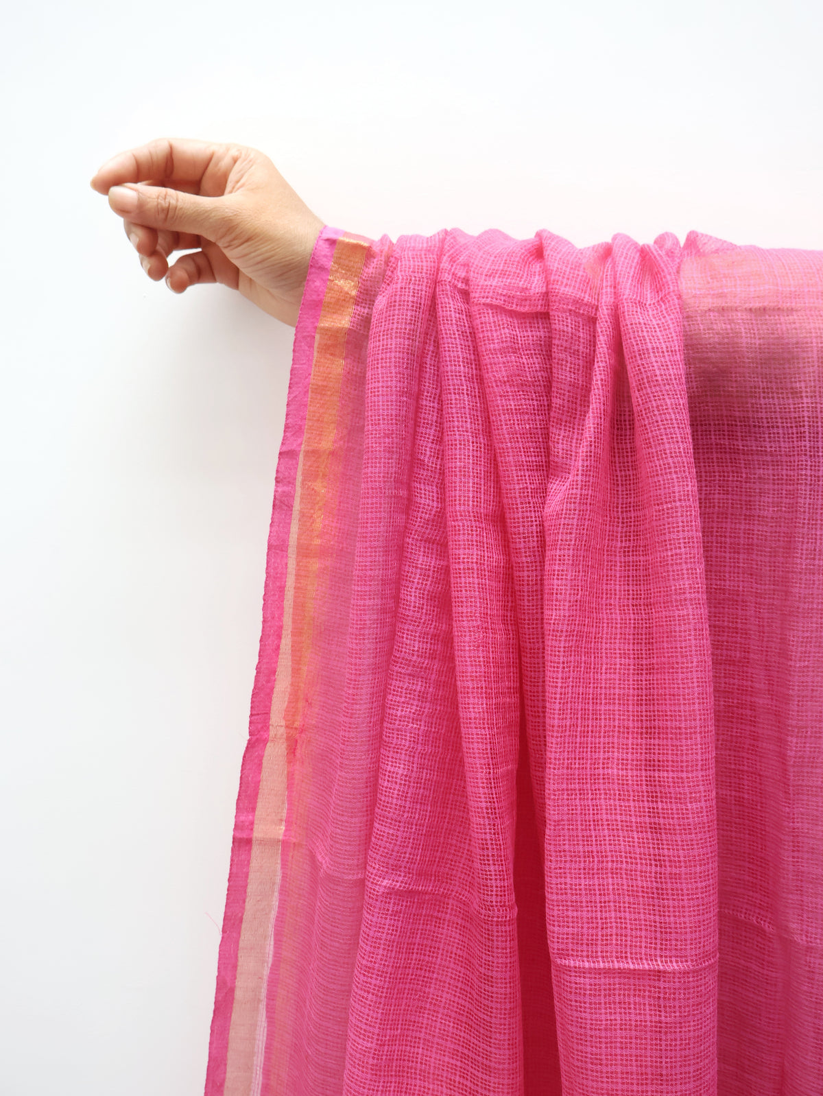 Pink Premium Pure Cotton Kota Doriya Dupatta with Zari Border