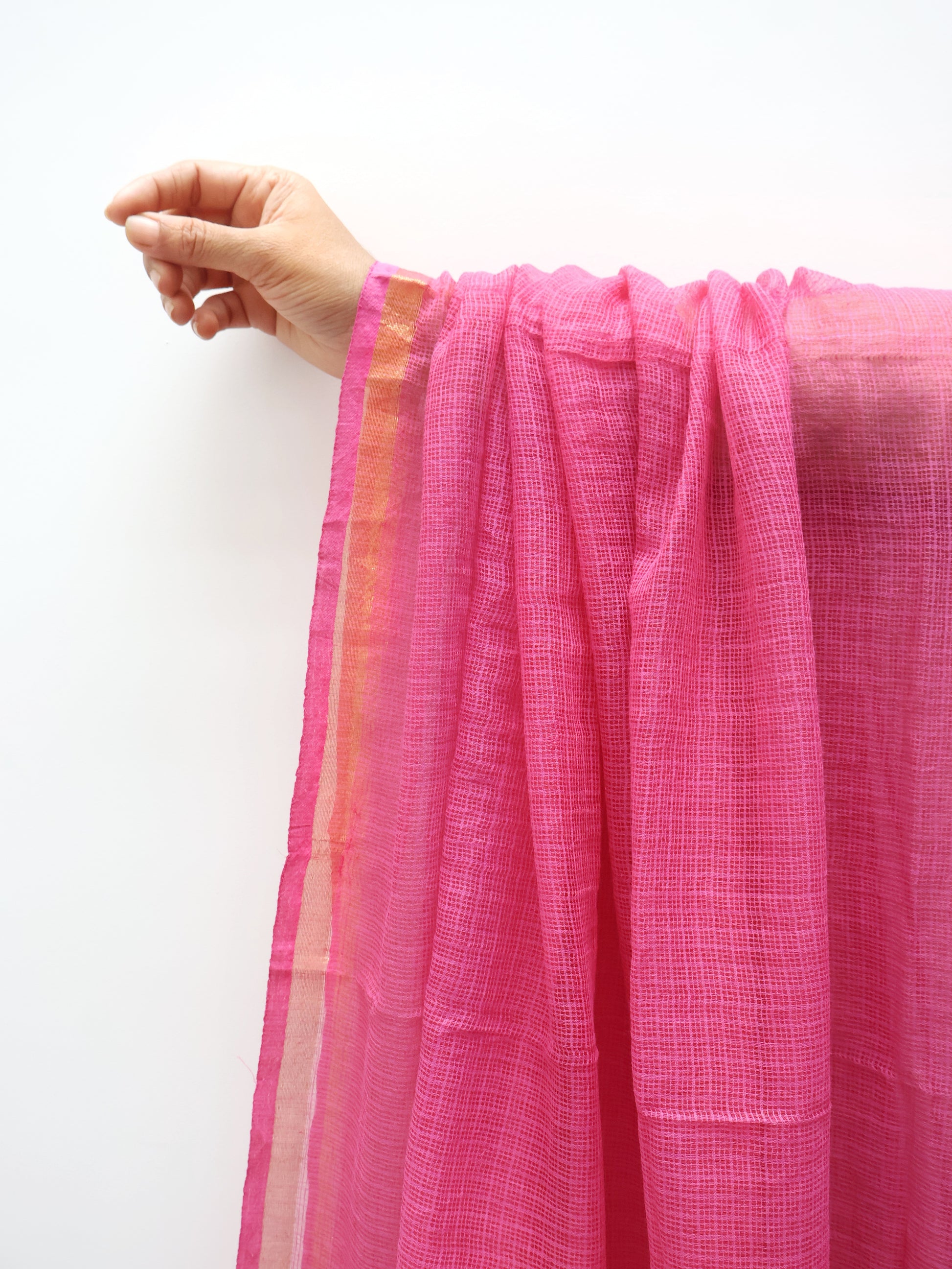 Pink Premium Pure Cotton Kota Doriya Dupatta with Zari Border