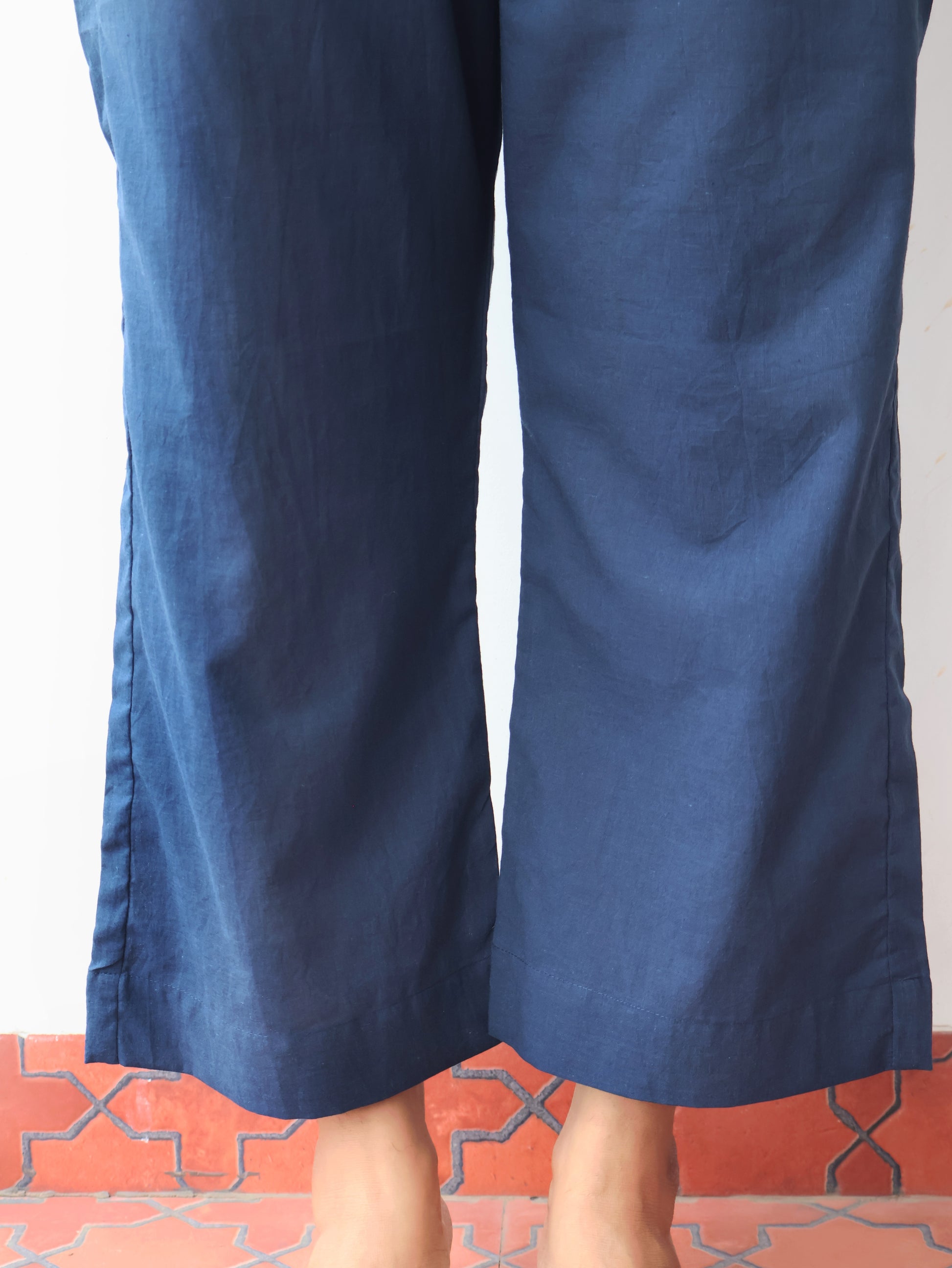 Navy Blue Pure Cotton Straight Pants - Best Pair With Kurtis