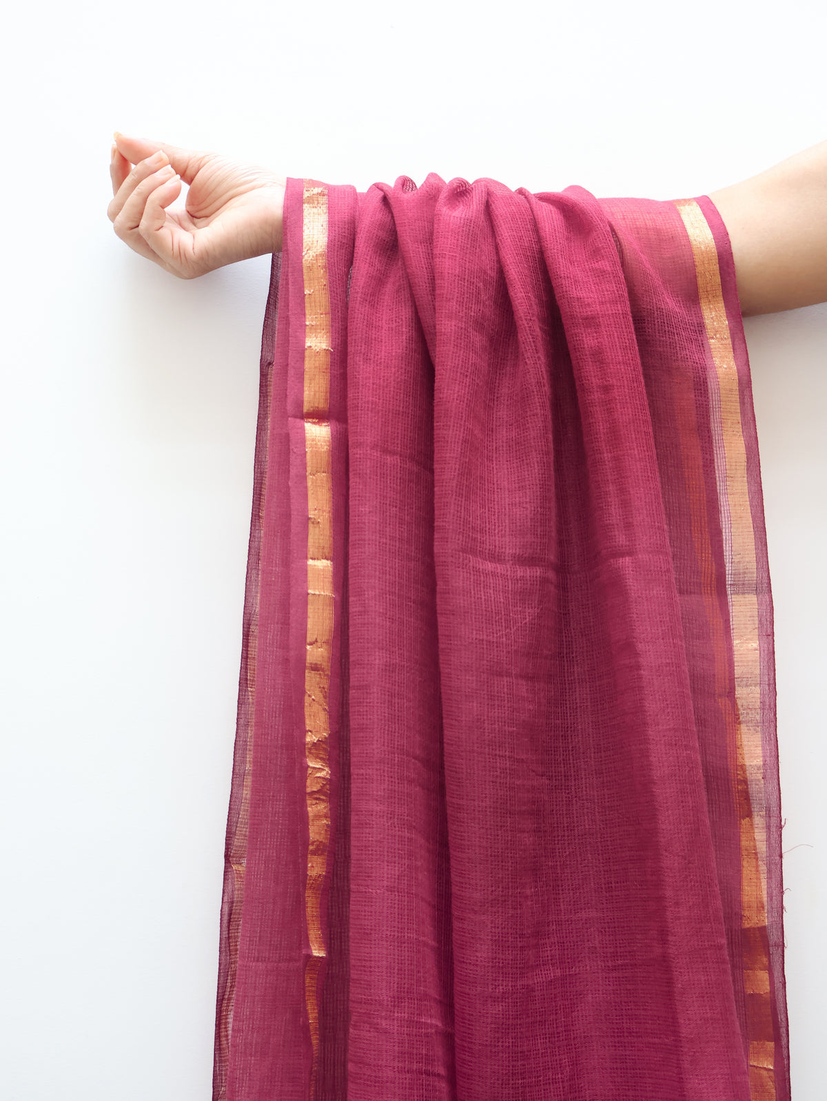 Maroon Premium Pure Cotton Kota Doria Dupatta with Zari Border