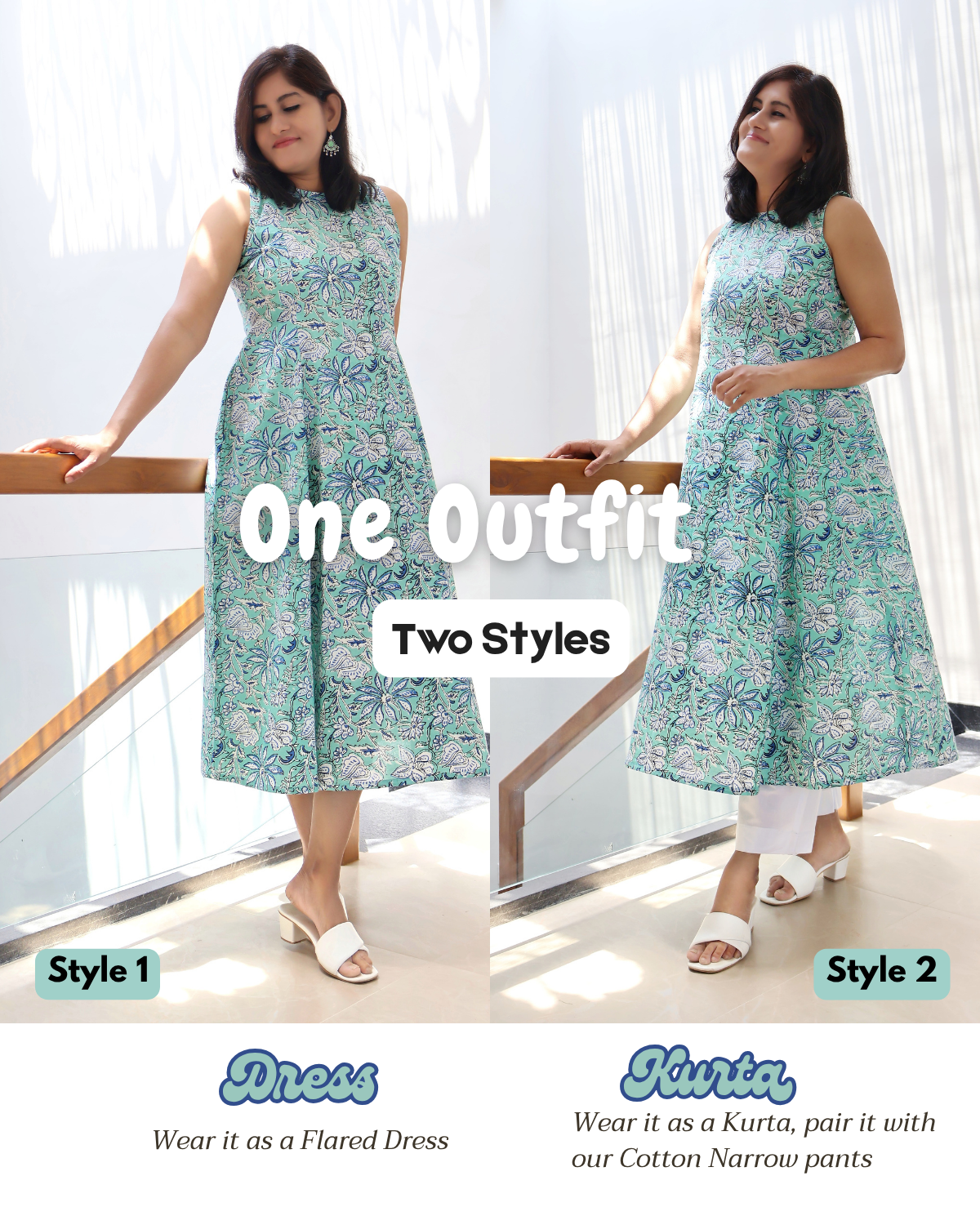 Turquoise Chic Cotton Paneled Aline Dress