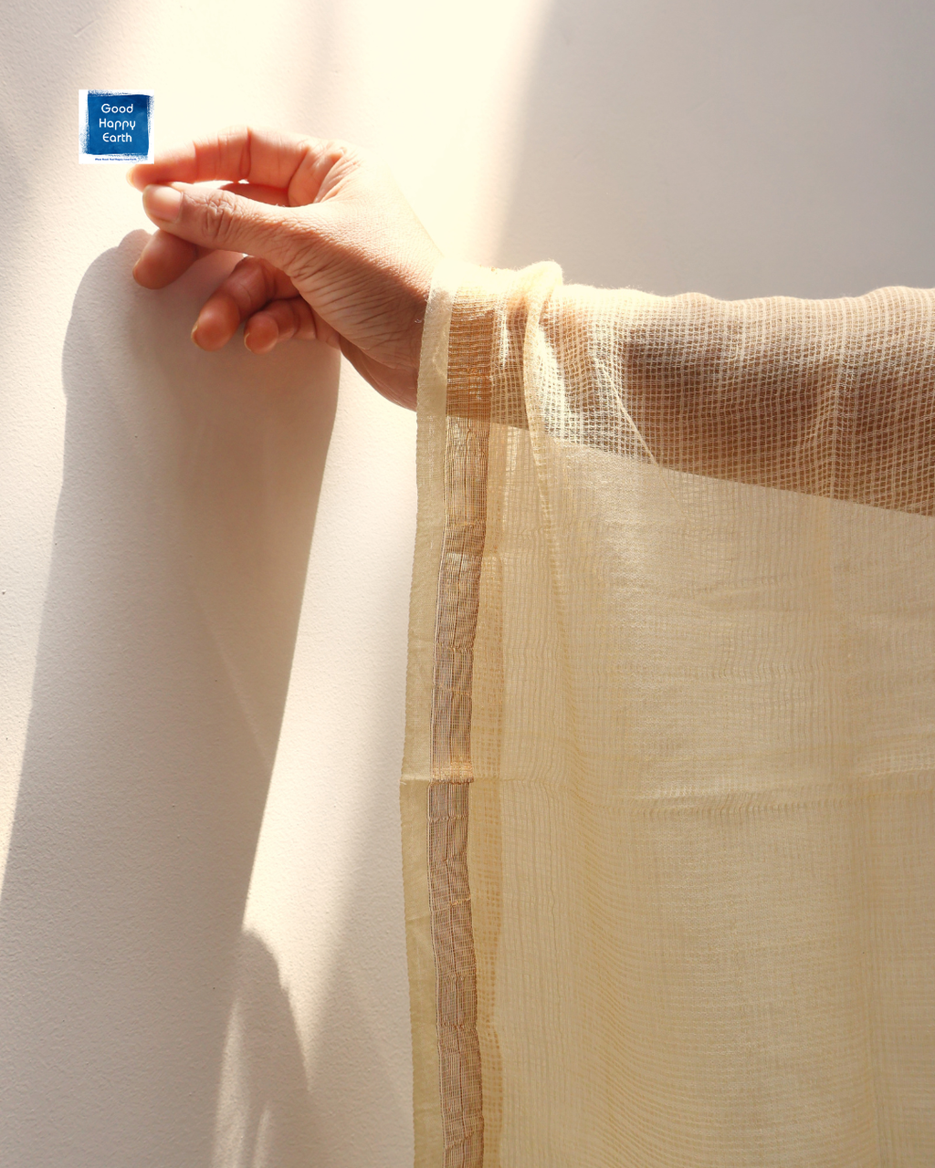 Cream Premium Pure Cotton Kota Doriya Dupatta with Zari Border