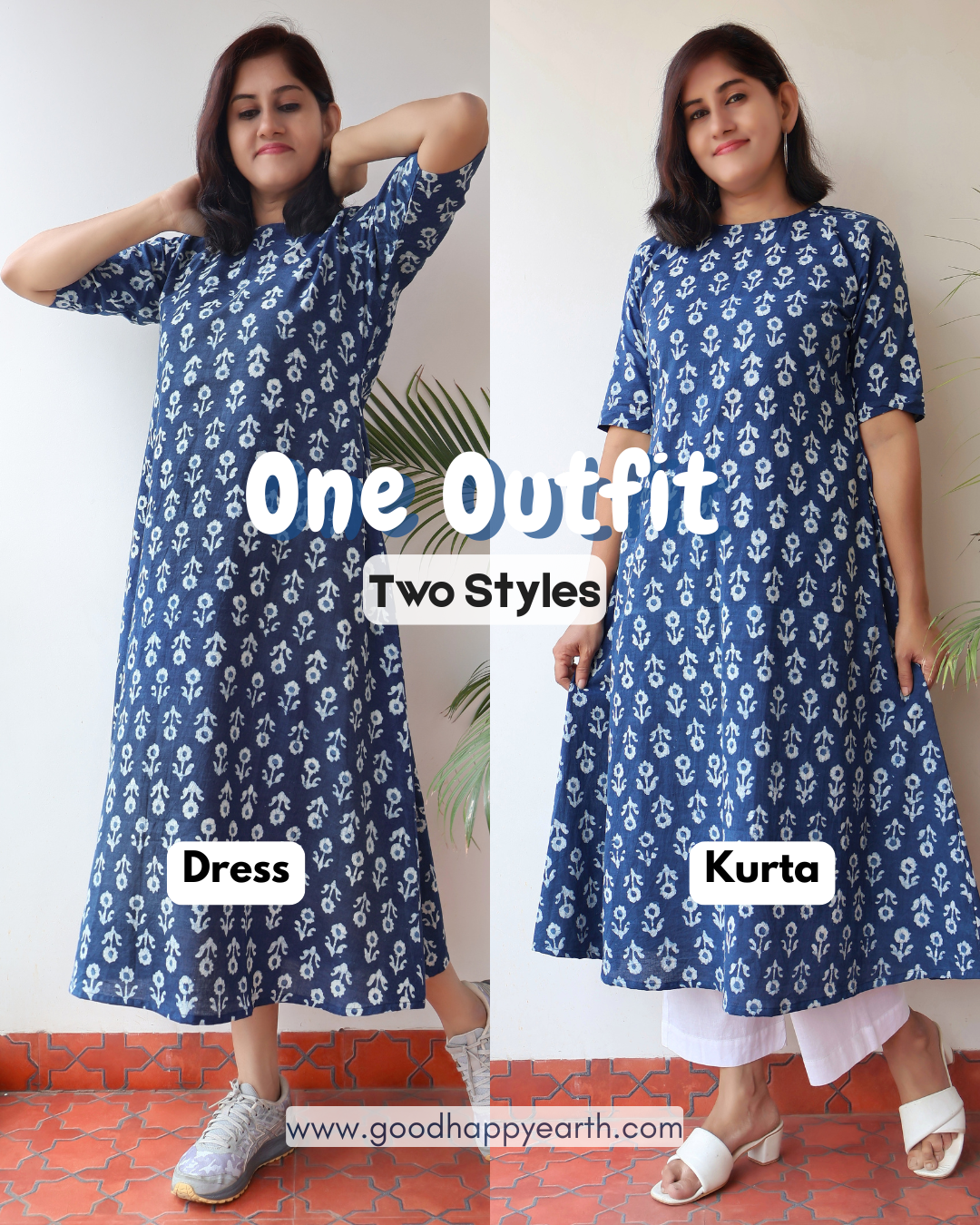 Indigo Lush Dabu Hand Block Cotton Kurta