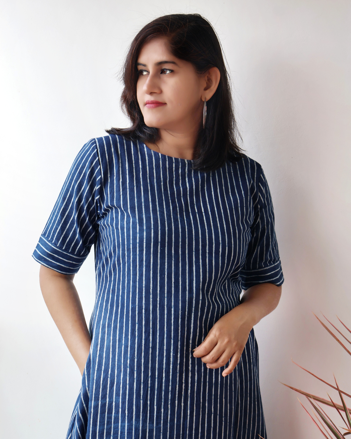 Stripes of Indigo Hand block Aline Cotton Kurta