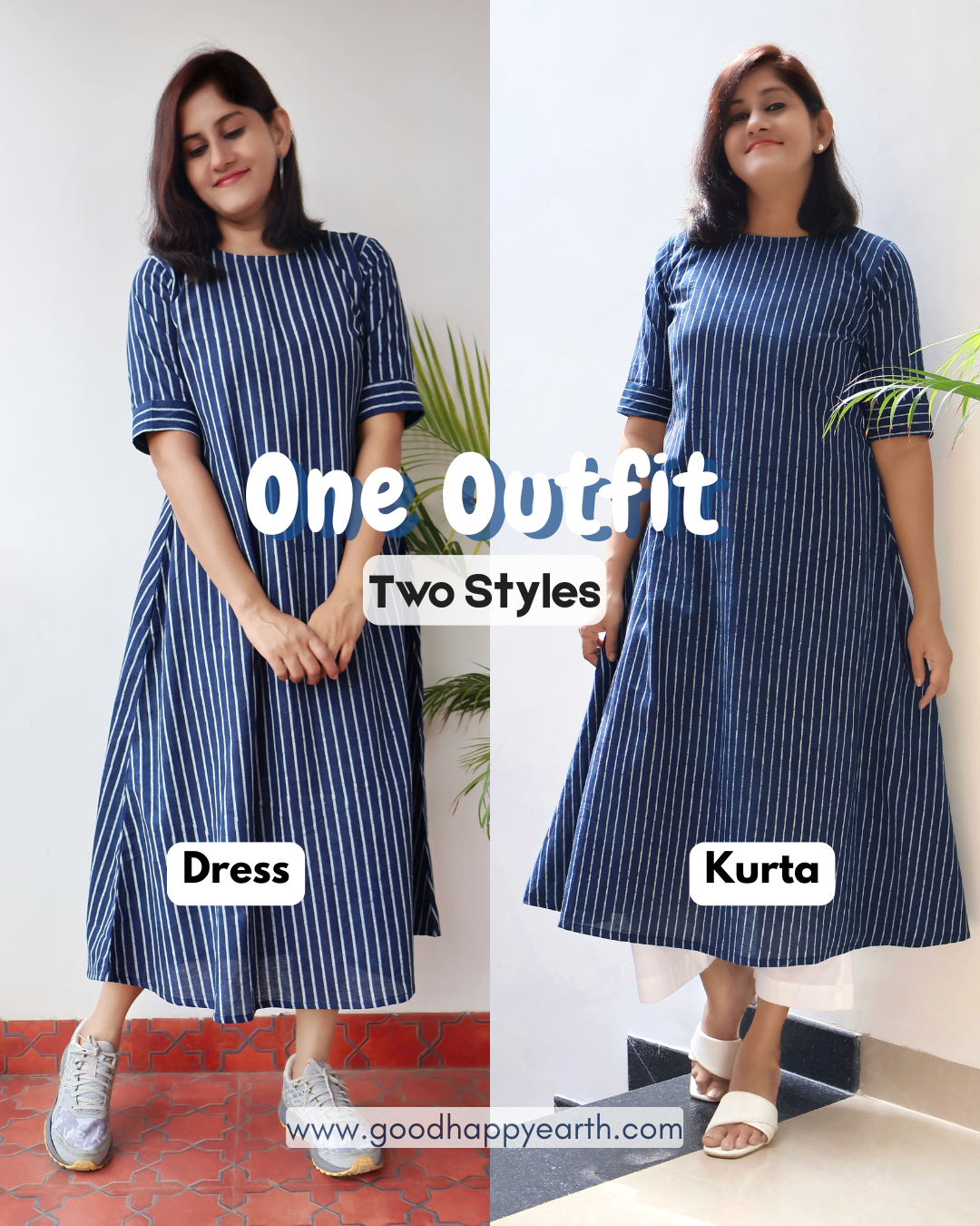 Stripes of Indigo Dabu Hand block Cotton Aline Kurta