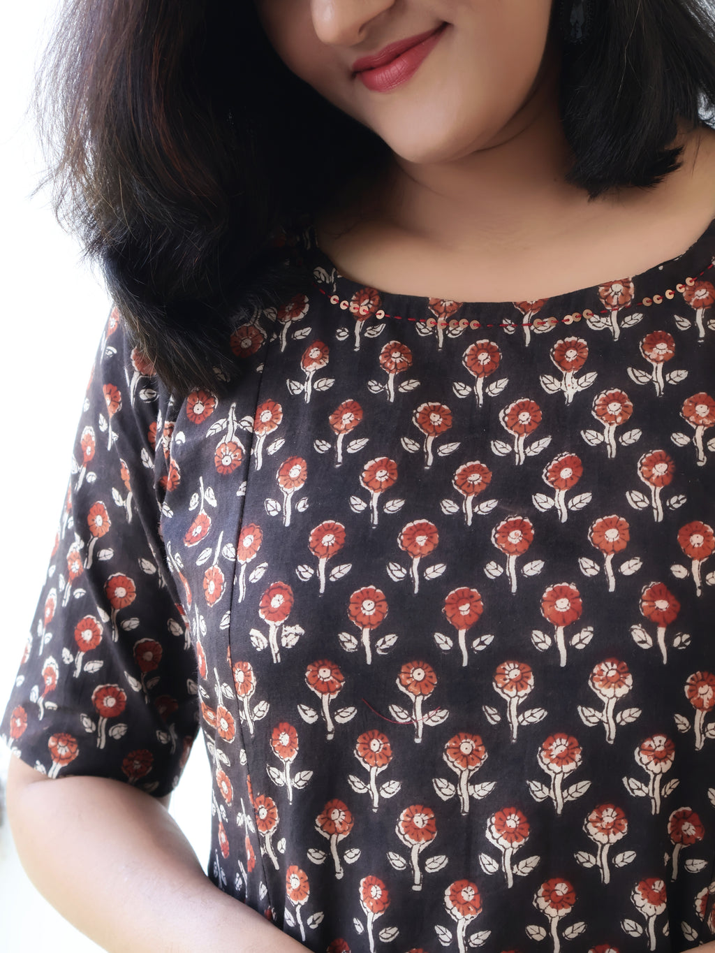 Artisan-crafted black Bagru print kurta in breathable cotton